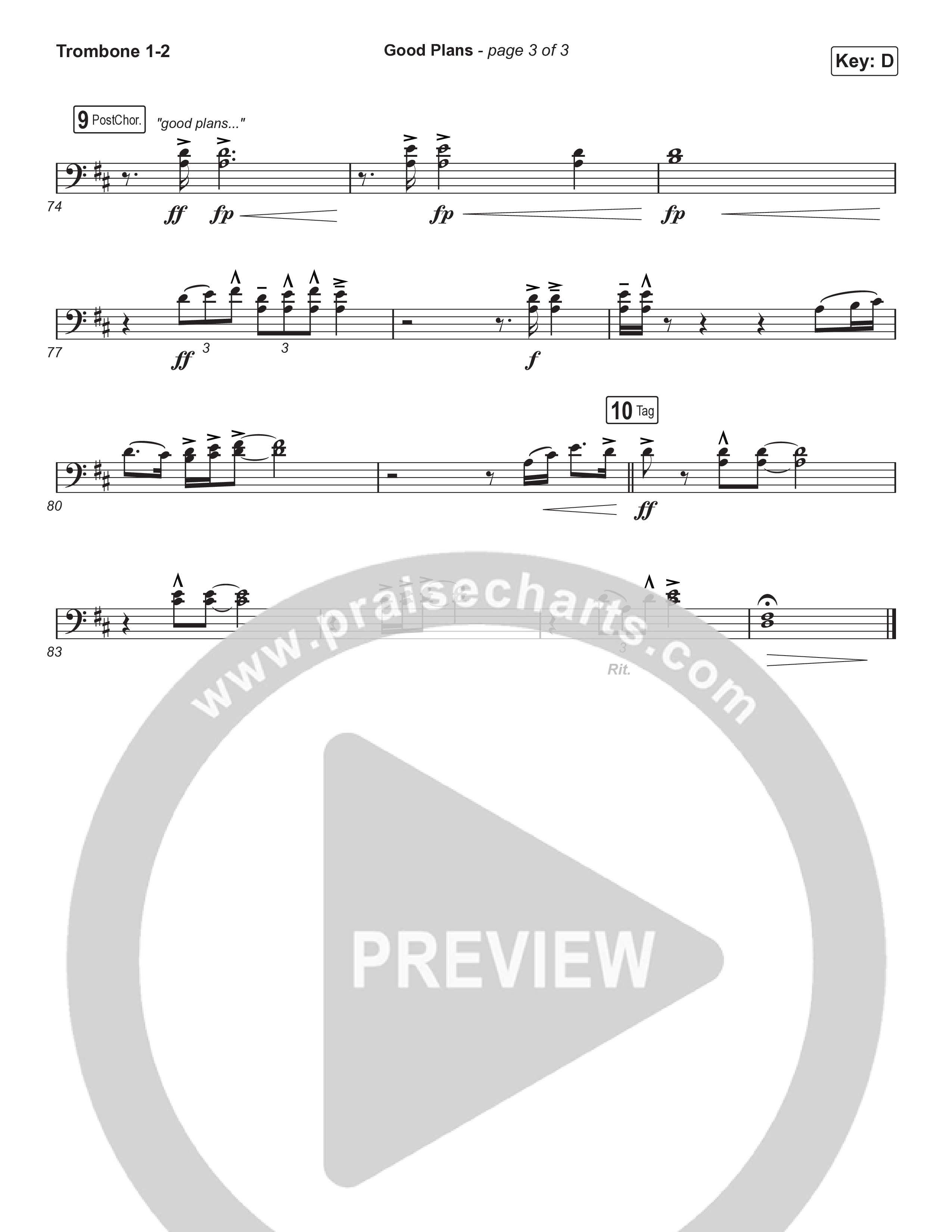 Good Plans (Choral Anthem SATB) Trombone 1,2 (Red Rocks Worship / Arr. Luke Gambill)