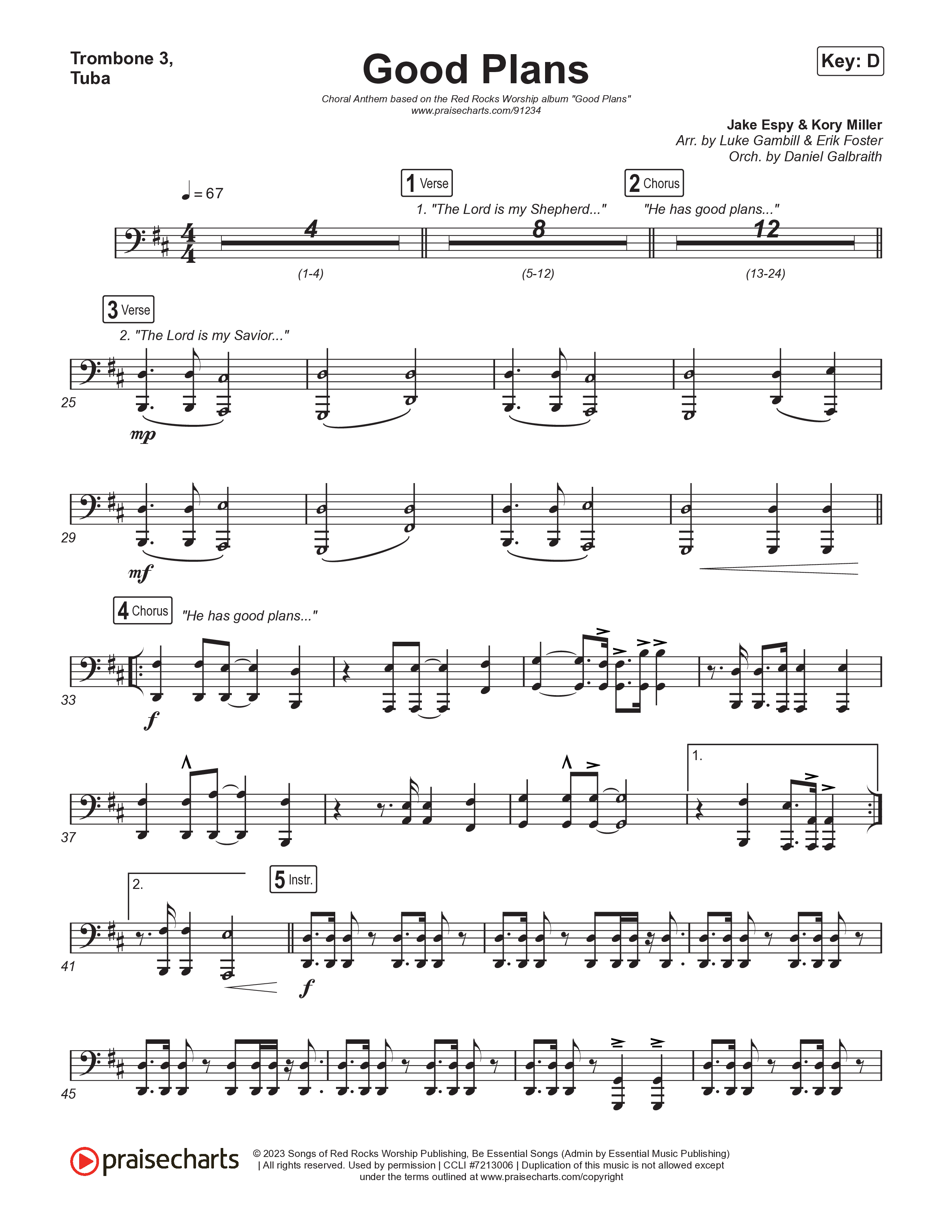 Good Plans (Choral Anthem SATB) Trombone 3/Tuba (Red Rocks Worship / Arr. Luke Gambill)