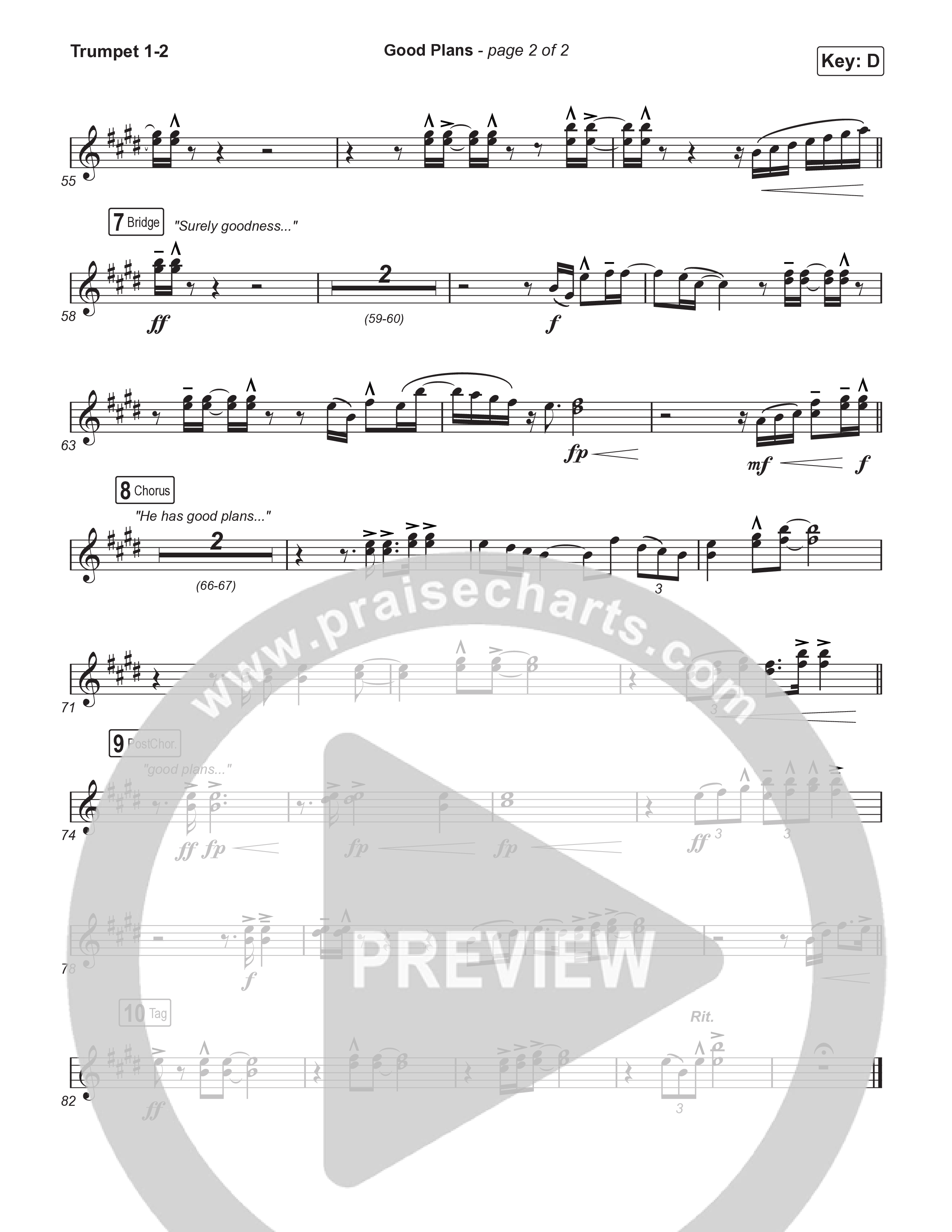Good Plans (Choral Anthem SATB) Trumpet 1,2 (Red Rocks Worship / Arr. Luke Gambill)