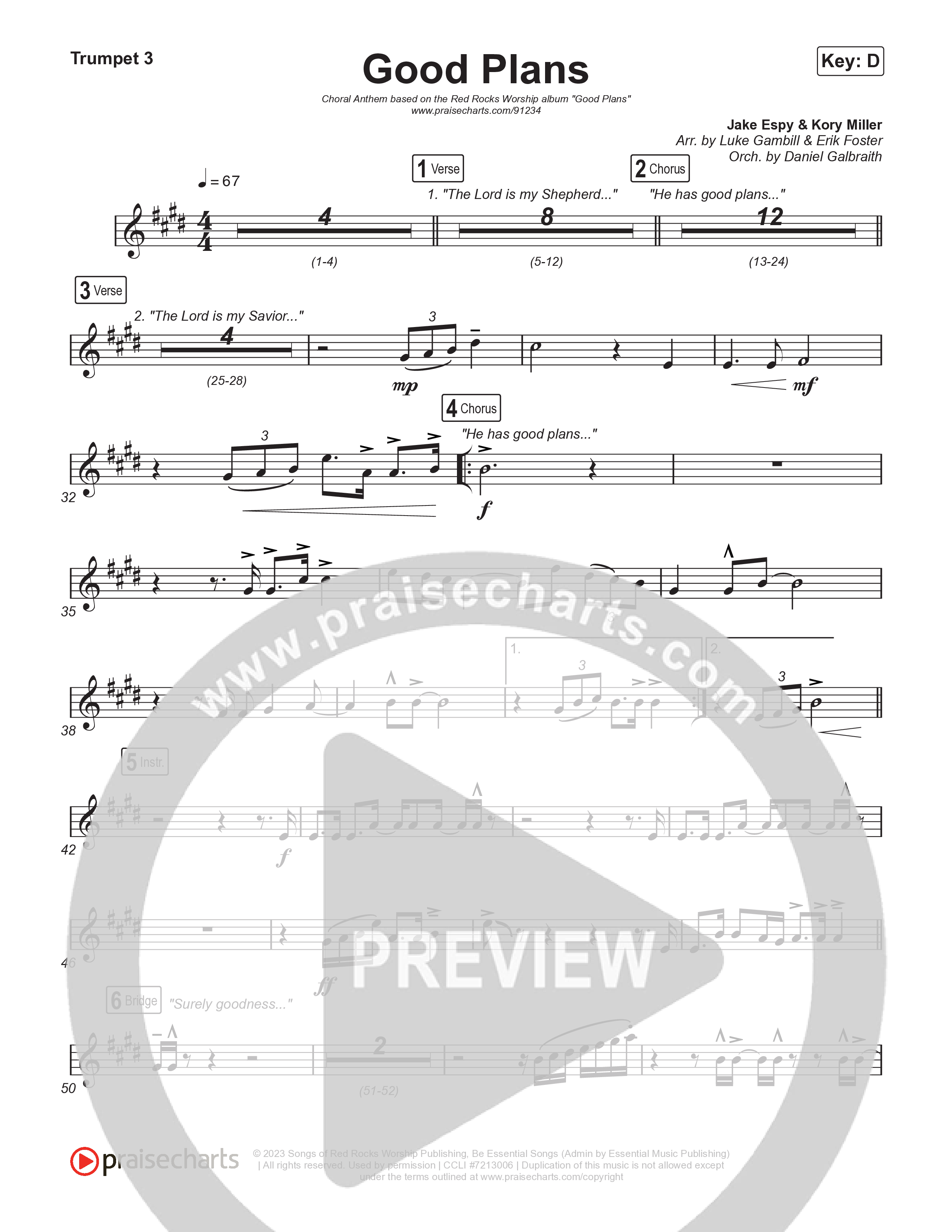 Good Plans (Choral Anthem SATB) Trumpet 3 (Red Rocks Worship / Arr. Luke Gambill)
