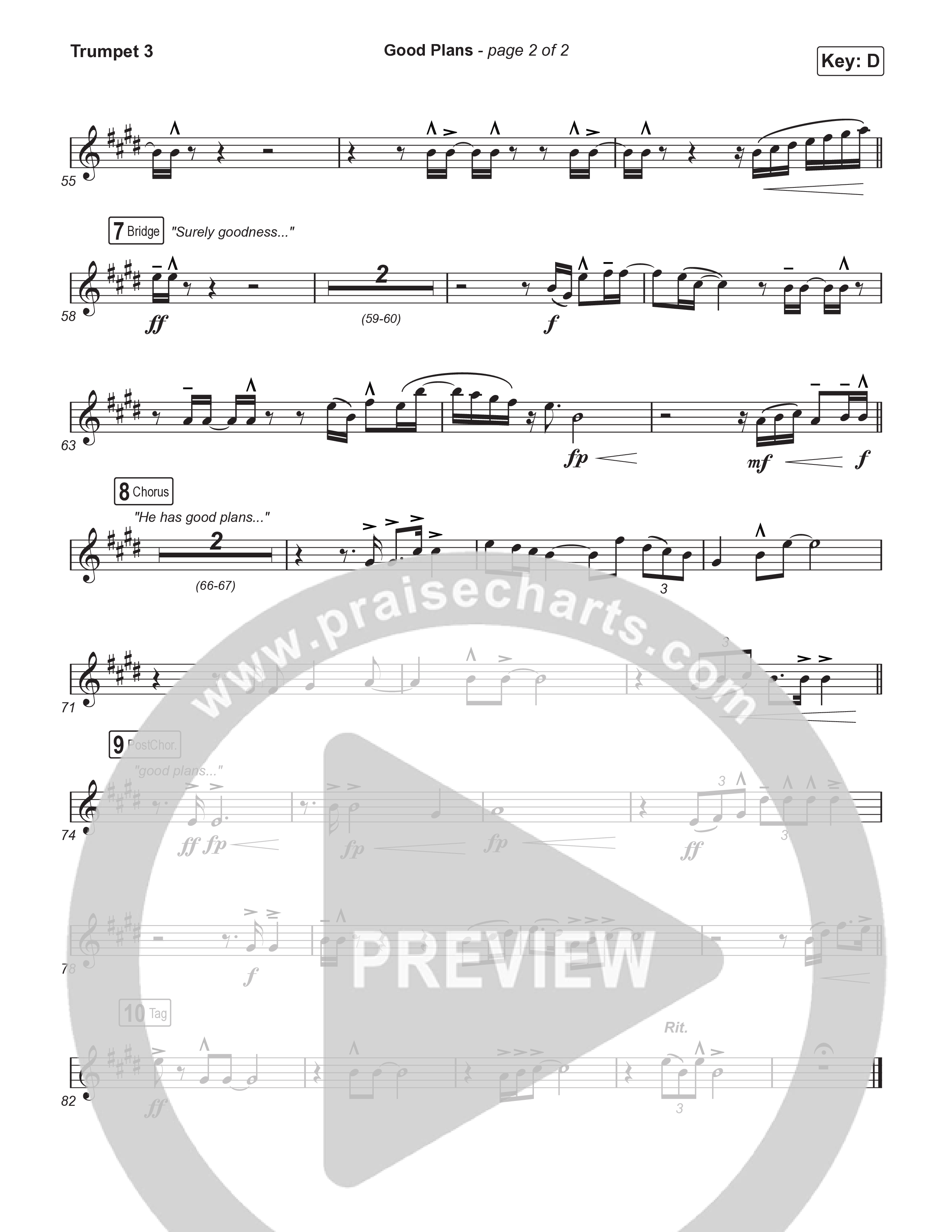 Good Plans (Choral Anthem SATB) Trumpet 3 (Red Rocks Worship / Arr. Luke Gambill)