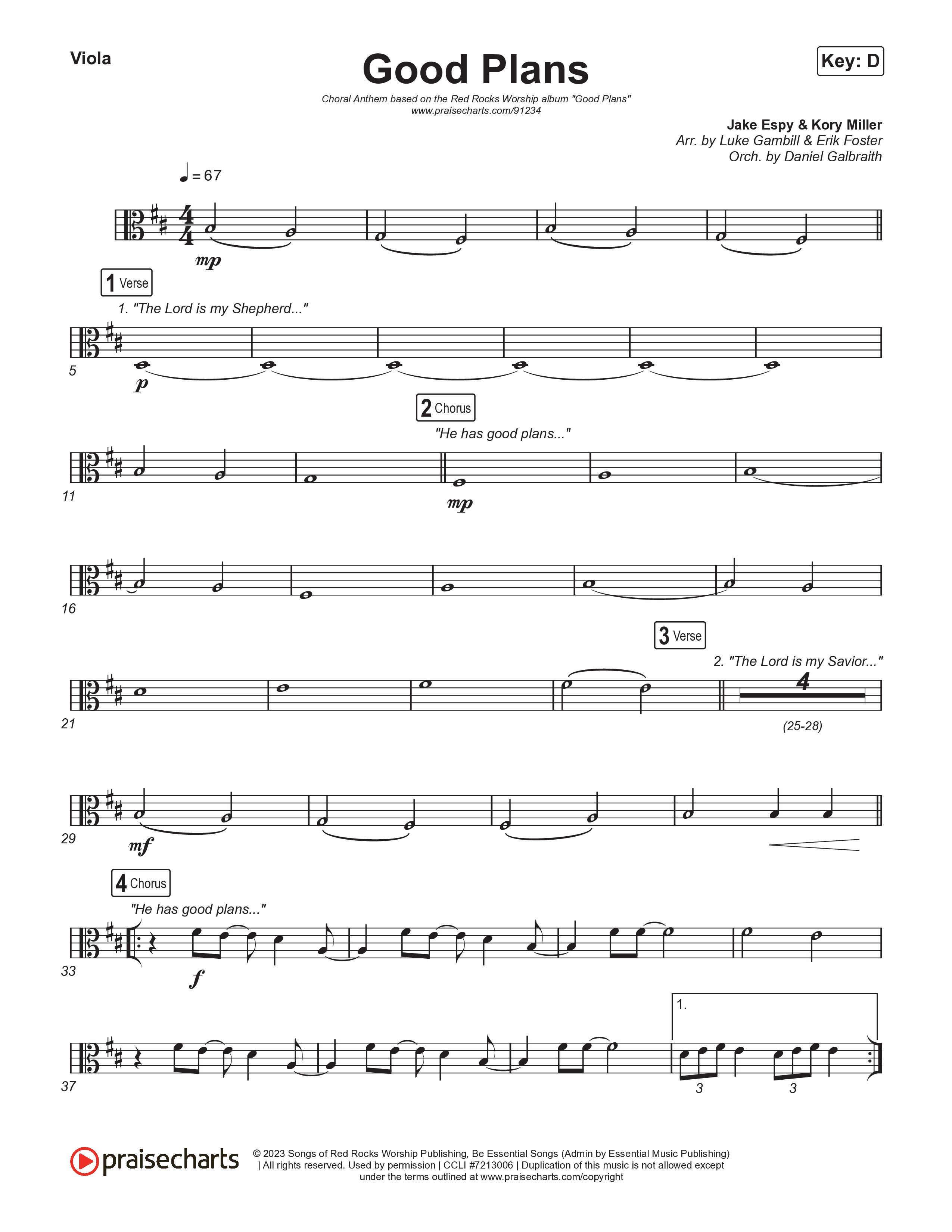 Good Plans (Choral Anthem SATB) Viola (Red Rocks Worship / Arr. Luke Gambill)