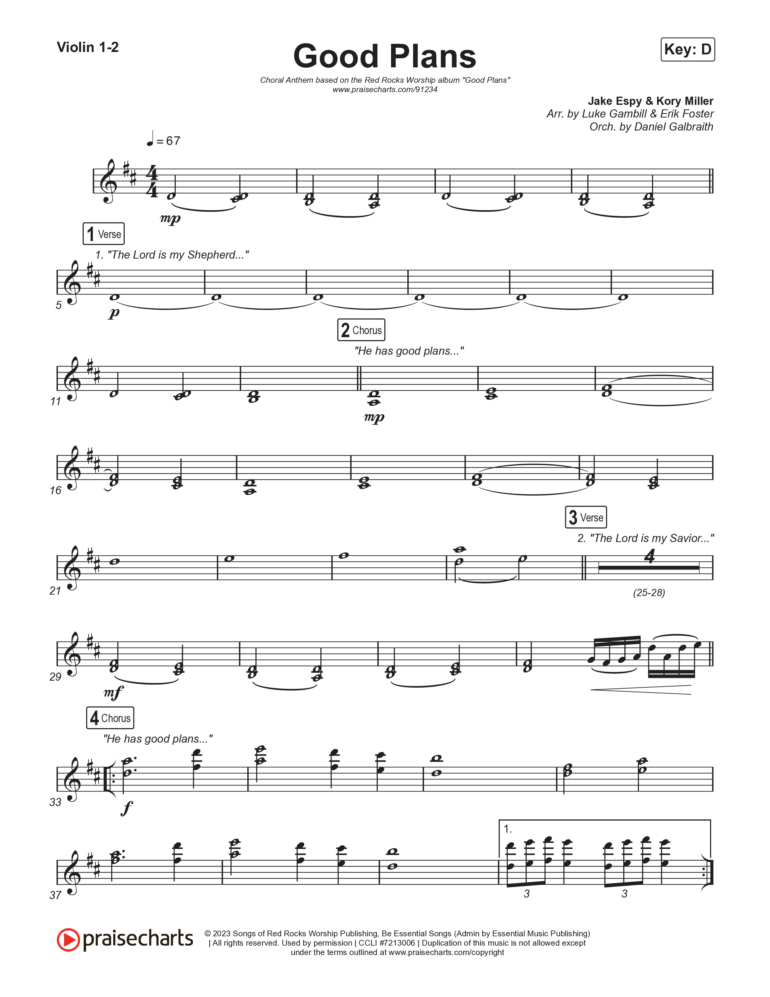 Good Plans (Choral Anthem SATB) String Pack (Red Rocks Worship / Arr. Luke Gambill)