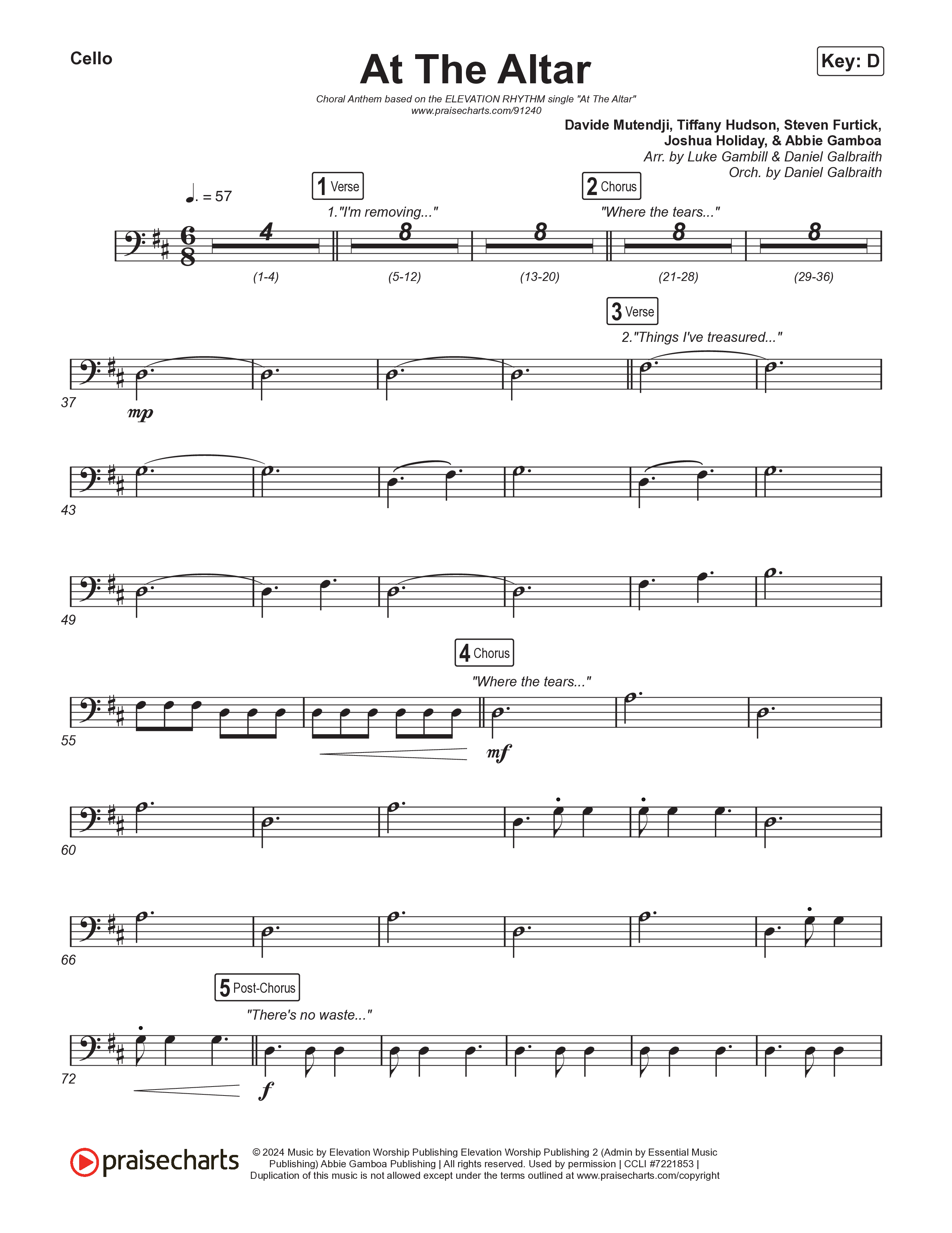 At The Altar (Choral Anthem SATB) Cello (ELEVATION RHYTHM / Abbie Gamboa / Tiffany Hudson / Arr. Luke Gambill)