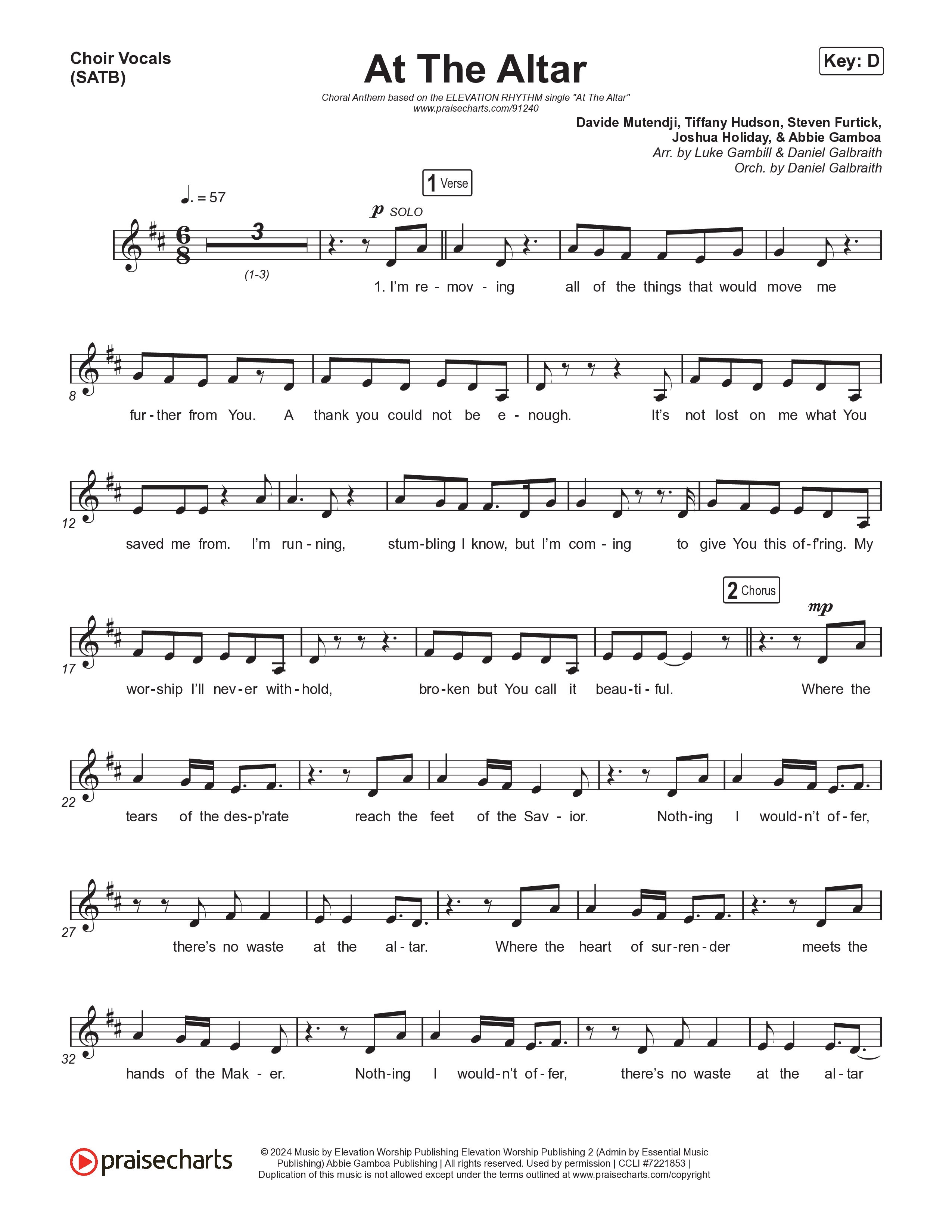At The Altar (Choral Anthem SATB) Choir Sheet (SATB) (ELEVATION RHYTHM / Abbie Gamboa / Tiffany Hudson / Arr. Luke Gambill)