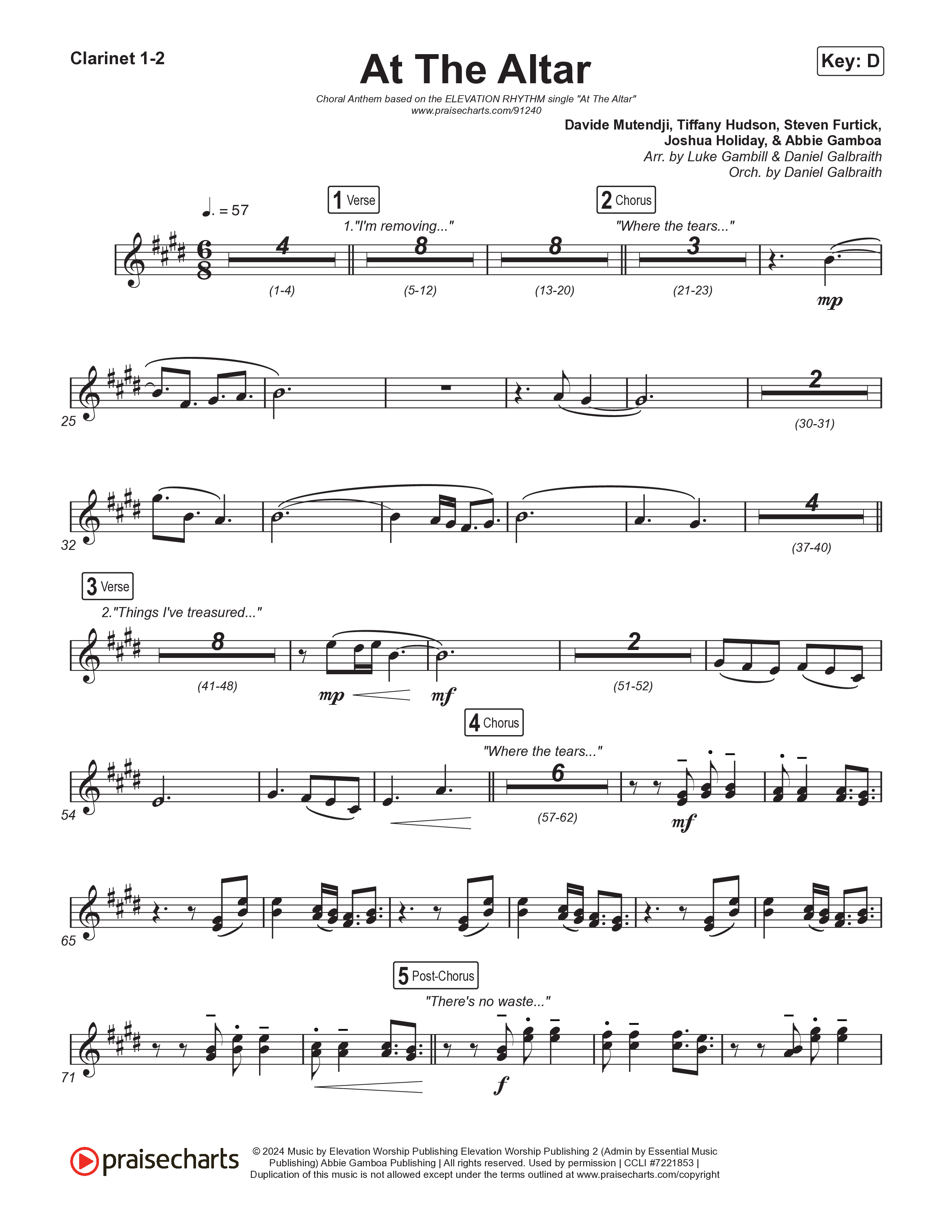 At The Altar (Choral Anthem SATB) Clarinet 1/2 (ELEVATION RHYTHM / Abbie Gamboa / Tiffany Hudson / Arr. Luke Gambill)