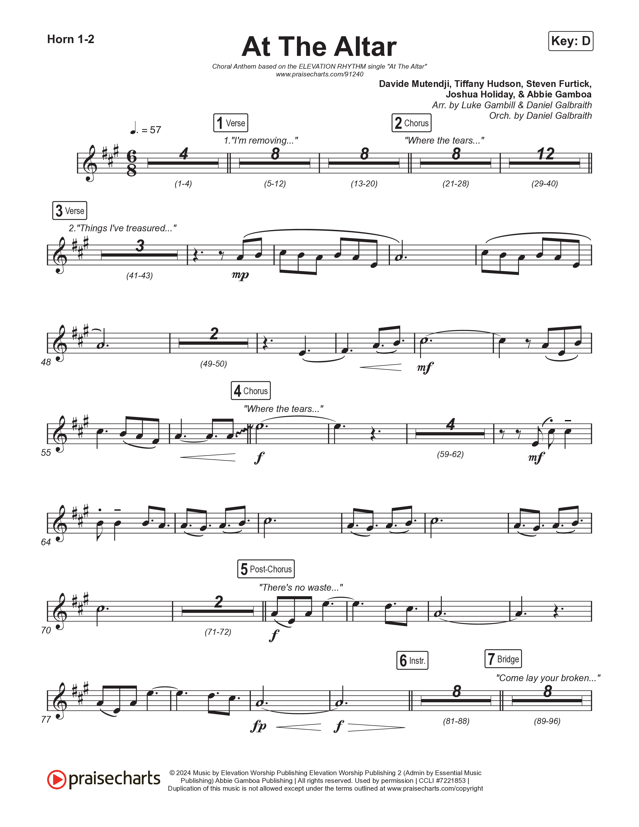 At The Altar (Choral Anthem SATB) French Horn 1,2 (ELEVATION RHYTHM / Abbie Gamboa / Tiffany Hudson / Arr. Luke Gambill)