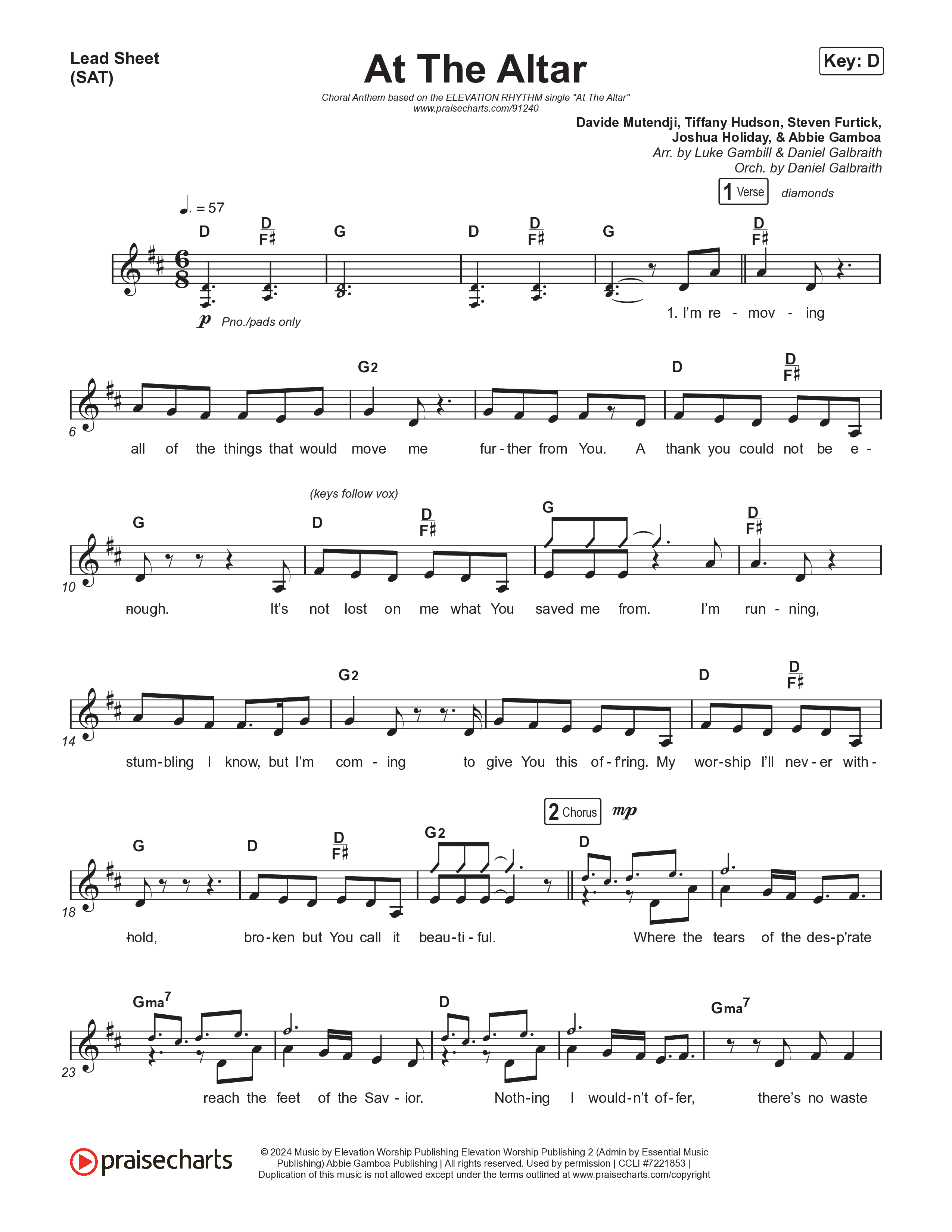 At The Altar (Choral Anthem SATB) Lead Sheet (SAT) (ELEVATION RHYTHM / Abbie Gamboa / Tiffany Hudson / Arr. Luke Gambill)
