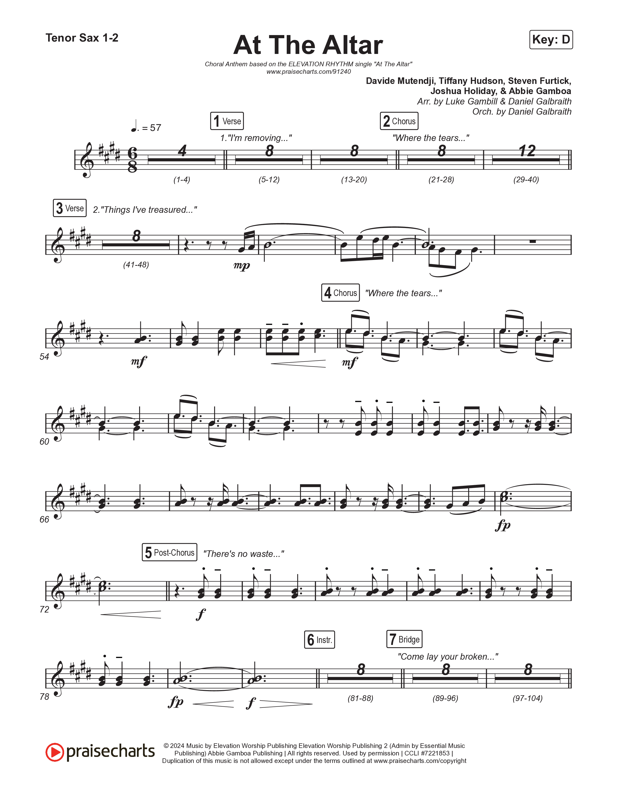 At The Altar (Choral Anthem SATB) Tenor Sax 1,2 (ELEVATION RHYTHM / Abbie Gamboa / Tiffany Hudson / Arr. Luke Gambill)