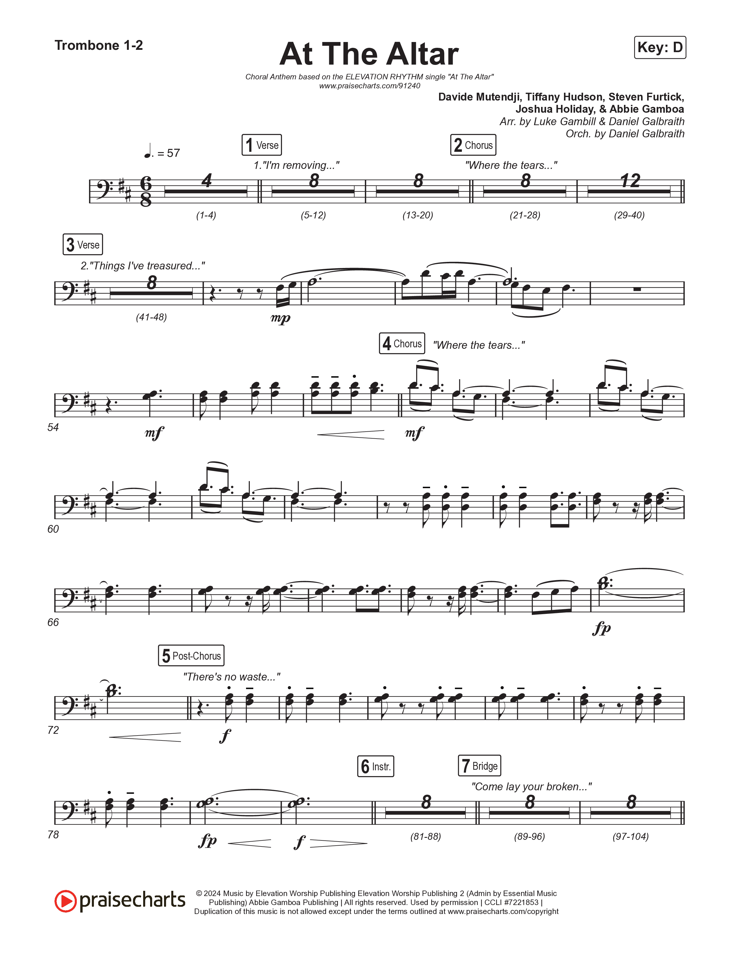 At The Altar (Choral Anthem SATB) Trombone 1/2 (ELEVATION RHYTHM / Abbie Gamboa / Tiffany Hudson / Arr. Luke Gambill)