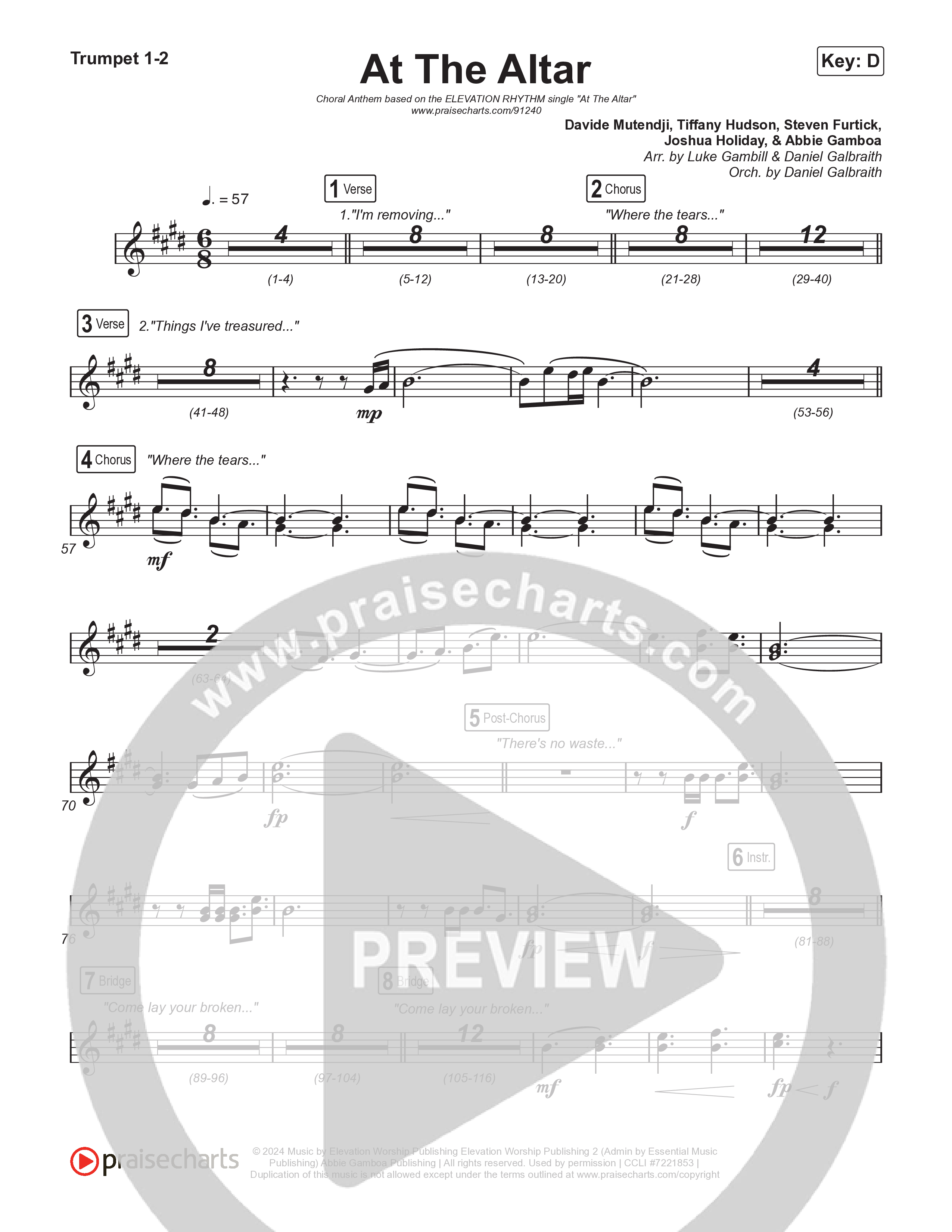 At The Altar (Choral Anthem SATB) Trumpet 1,2 (ELEVATION RHYTHM / Abbie Gamboa / Tiffany Hudson / Arr. Luke Gambill)