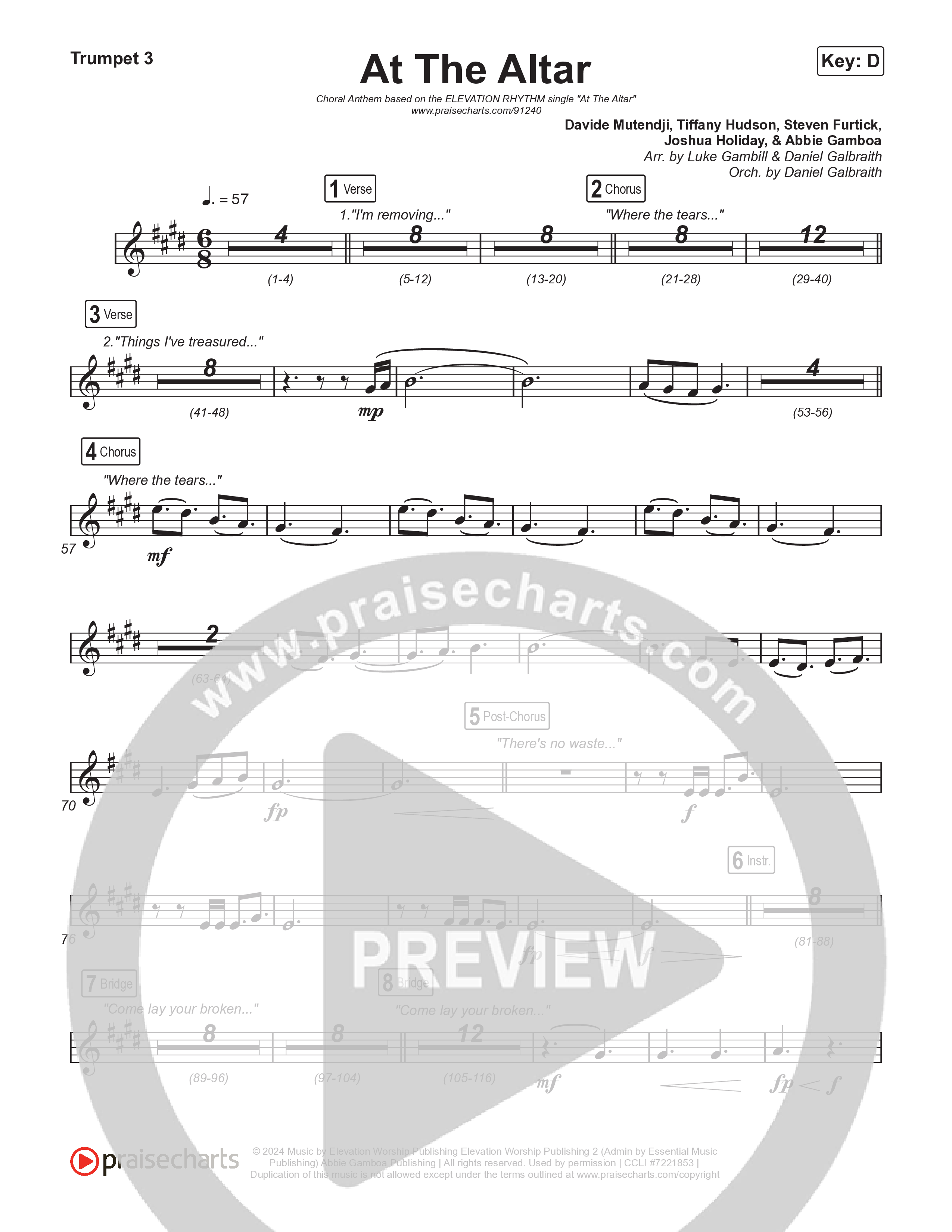 At The Altar (Choral Anthem SATB) Trumpet 1,2 (ELEVATION RHYTHM / Abbie Gamboa / Tiffany Hudson / Arr. Luke Gambill)