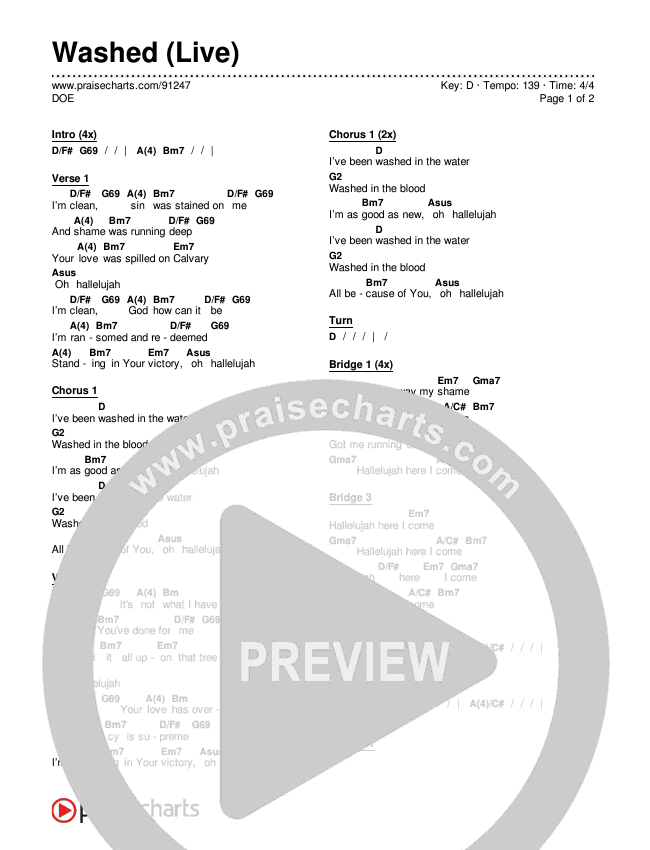 Washed (Live) Chords & Lyrics (DOE)