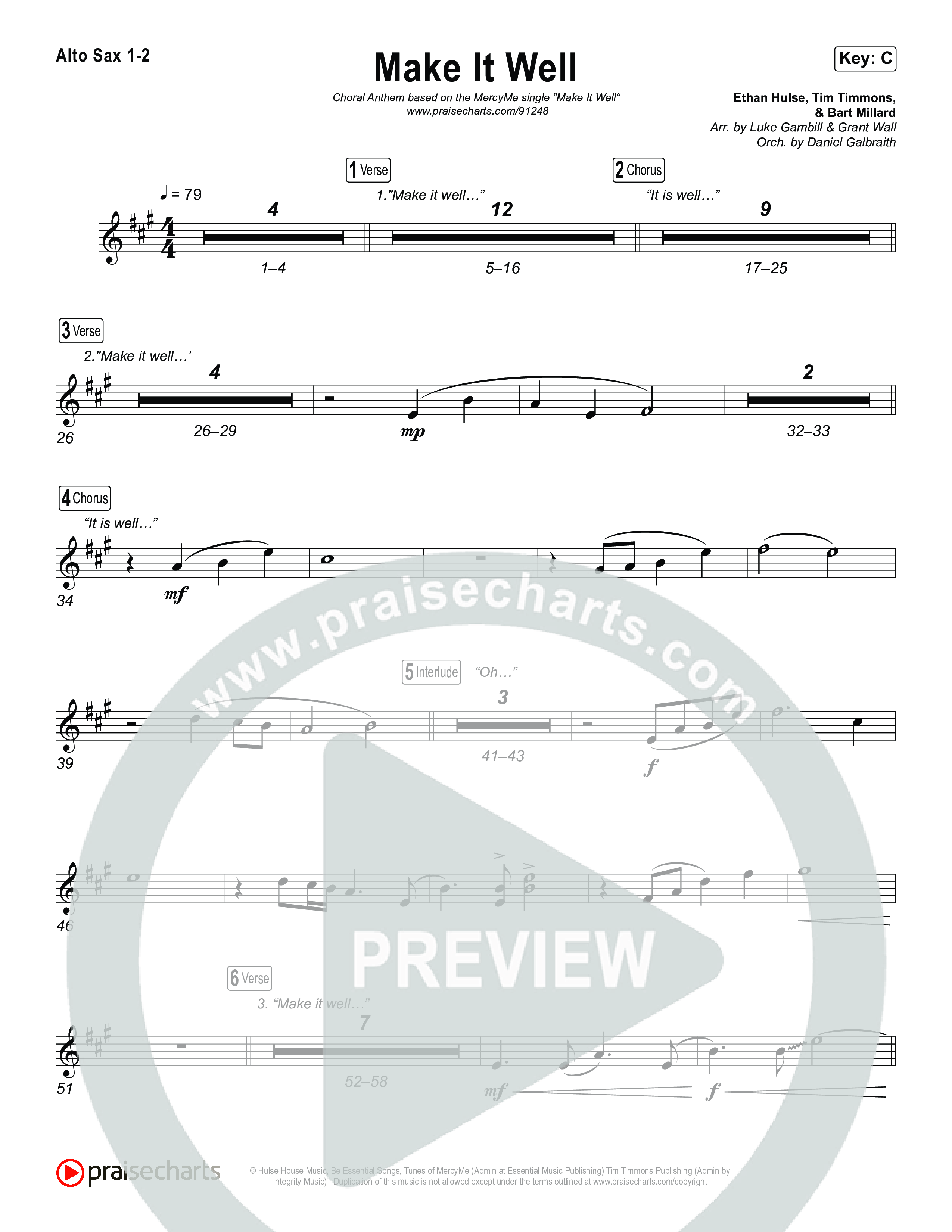 Make It Well (Choral Anthem SATB) Alto Sax 1,2 (MercyMe / Arr. Luke Gambill)