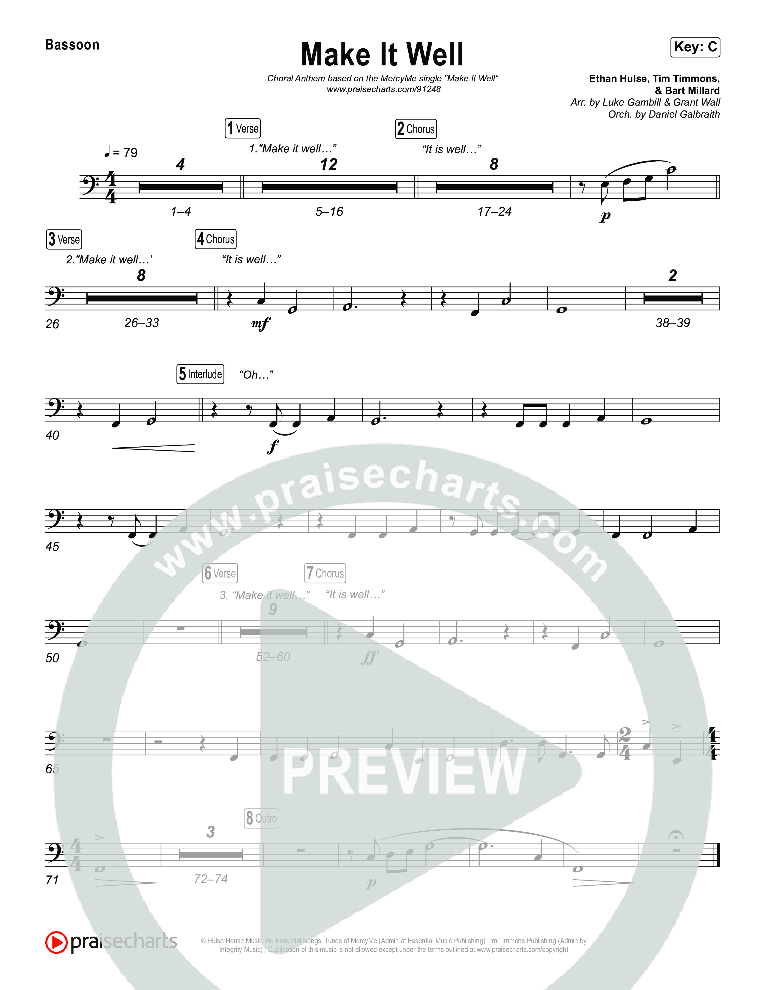 Make It Well (Choral Anthem SATB) Bassoon (MercyMe / Arr. Luke Gambill)