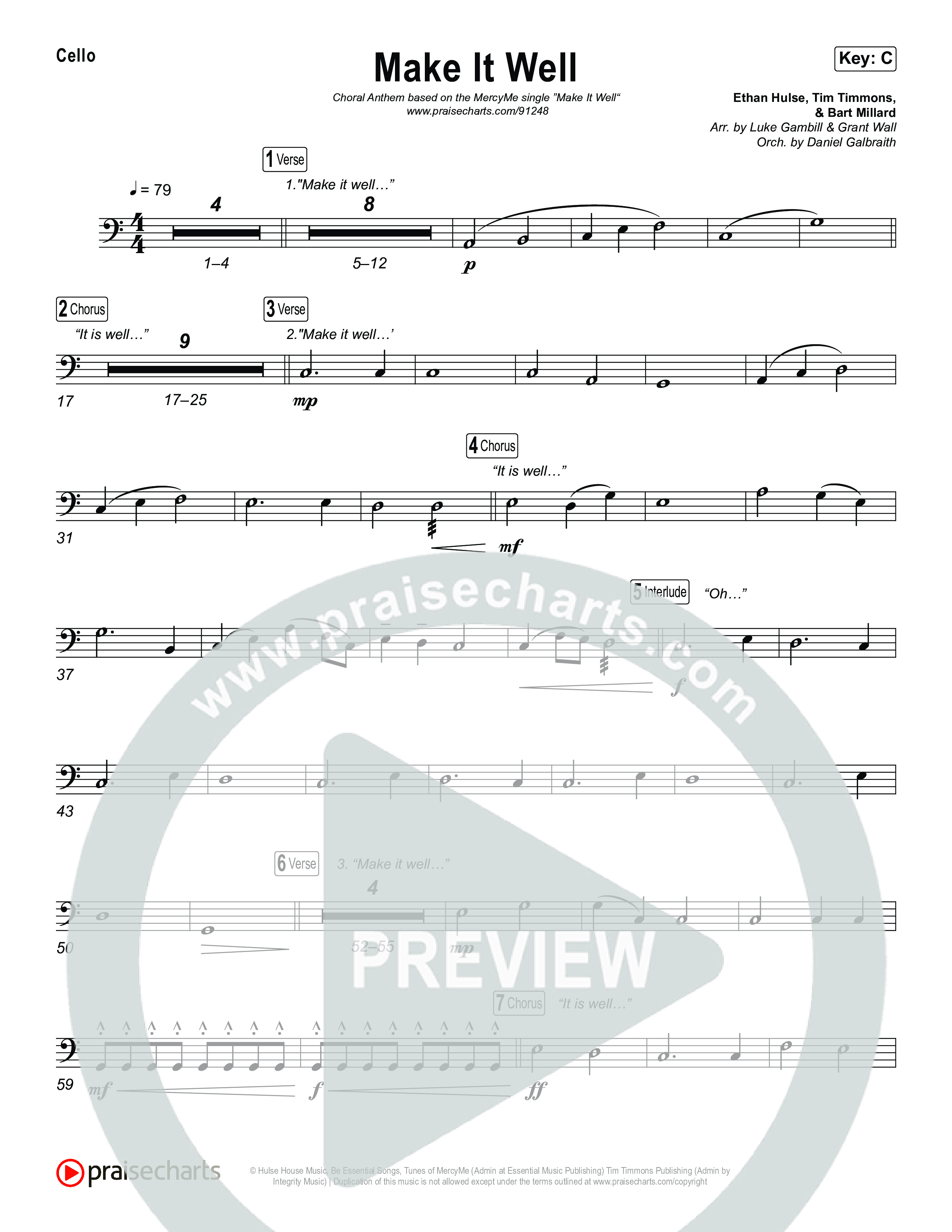 Make It Well (Choral Anthem SATB) Cello (MercyMe / Arr. Luke Gambill)