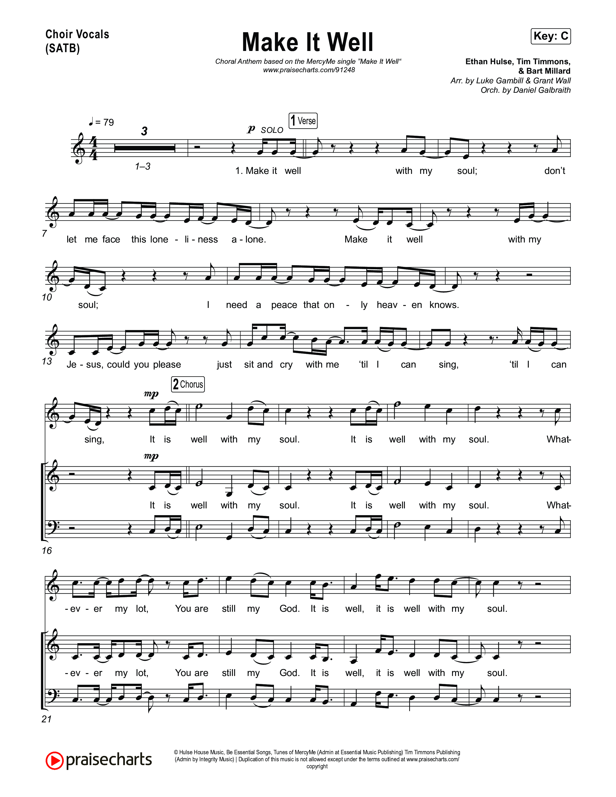 Make It Well (Choral Anthem SATB) Choir Sheet (SATB) (MercyMe / Arr. Luke Gambill)