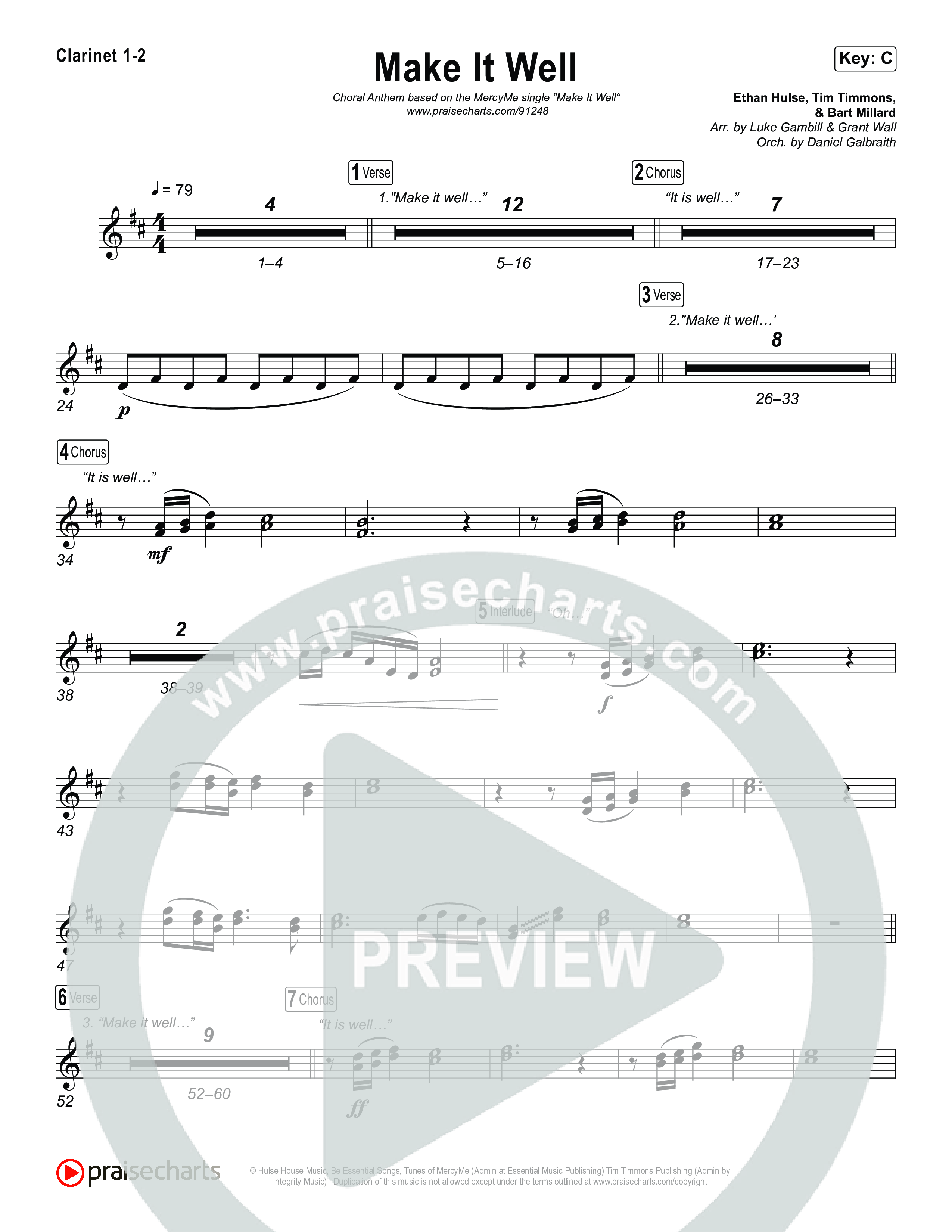 Make It Well (Choral Anthem SATB) Clarinet 1,2 (MercyMe / Arr. Luke Gambill)