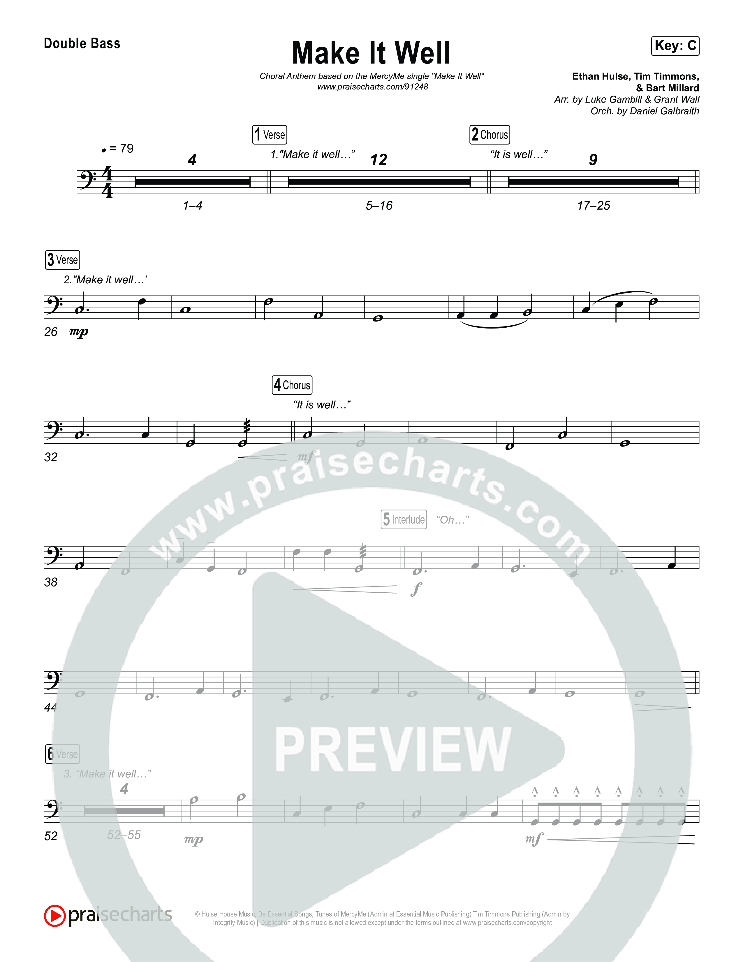 Make It Well (Choral Anthem SATB) String Bass (MercyMe / Arr. Luke Gambill)