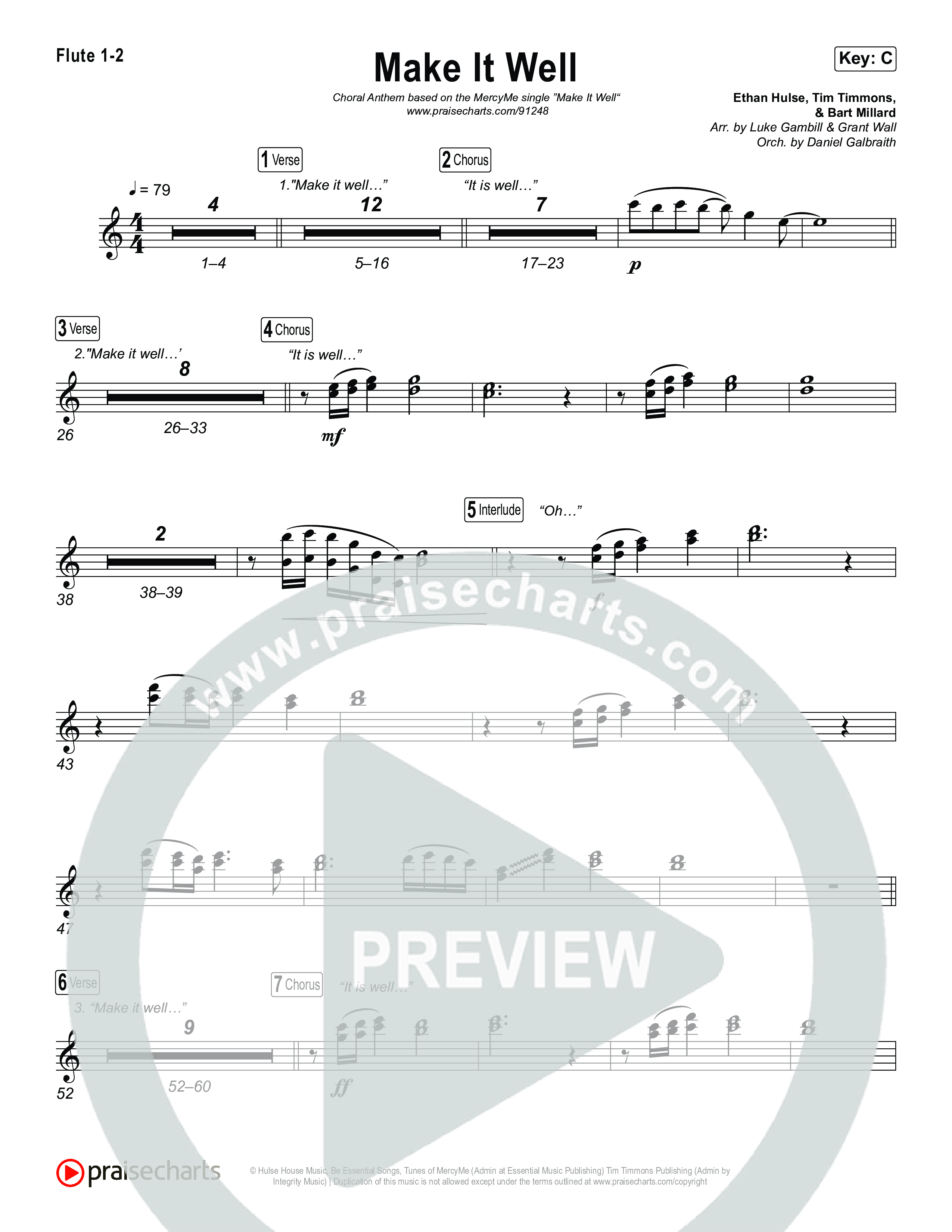 Make It Well (Choral Anthem SATB) Flute 1,2 (MercyMe / Arr. Luke Gambill)