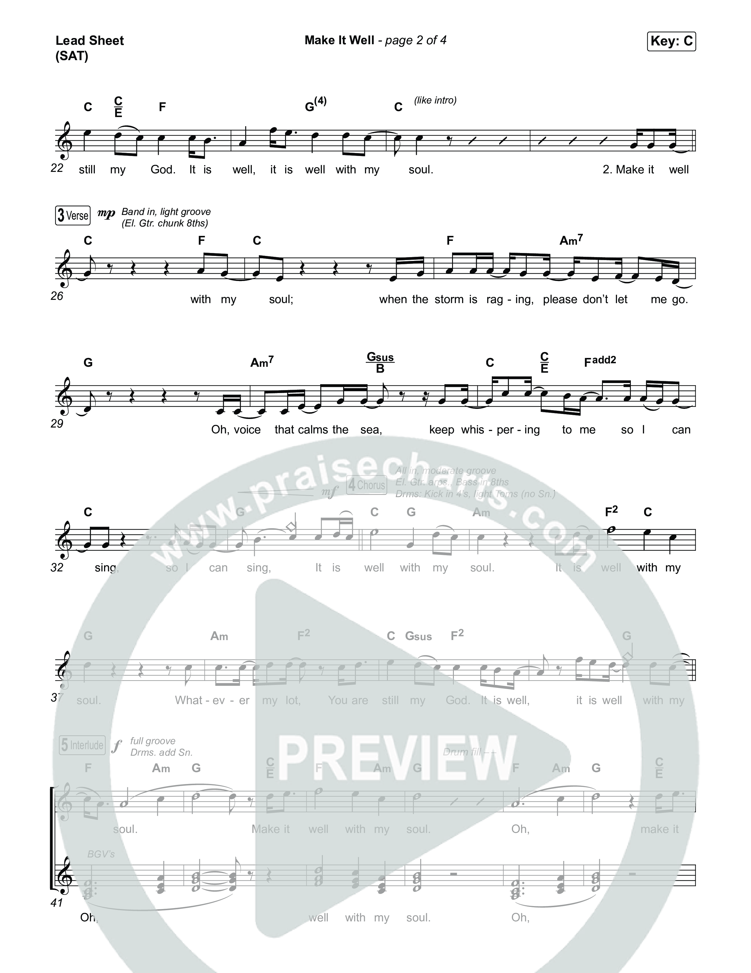Make It Well (Choral Anthem SATB) Lead Sheet (SAT) (MercyMe / Arr. Luke Gambill)