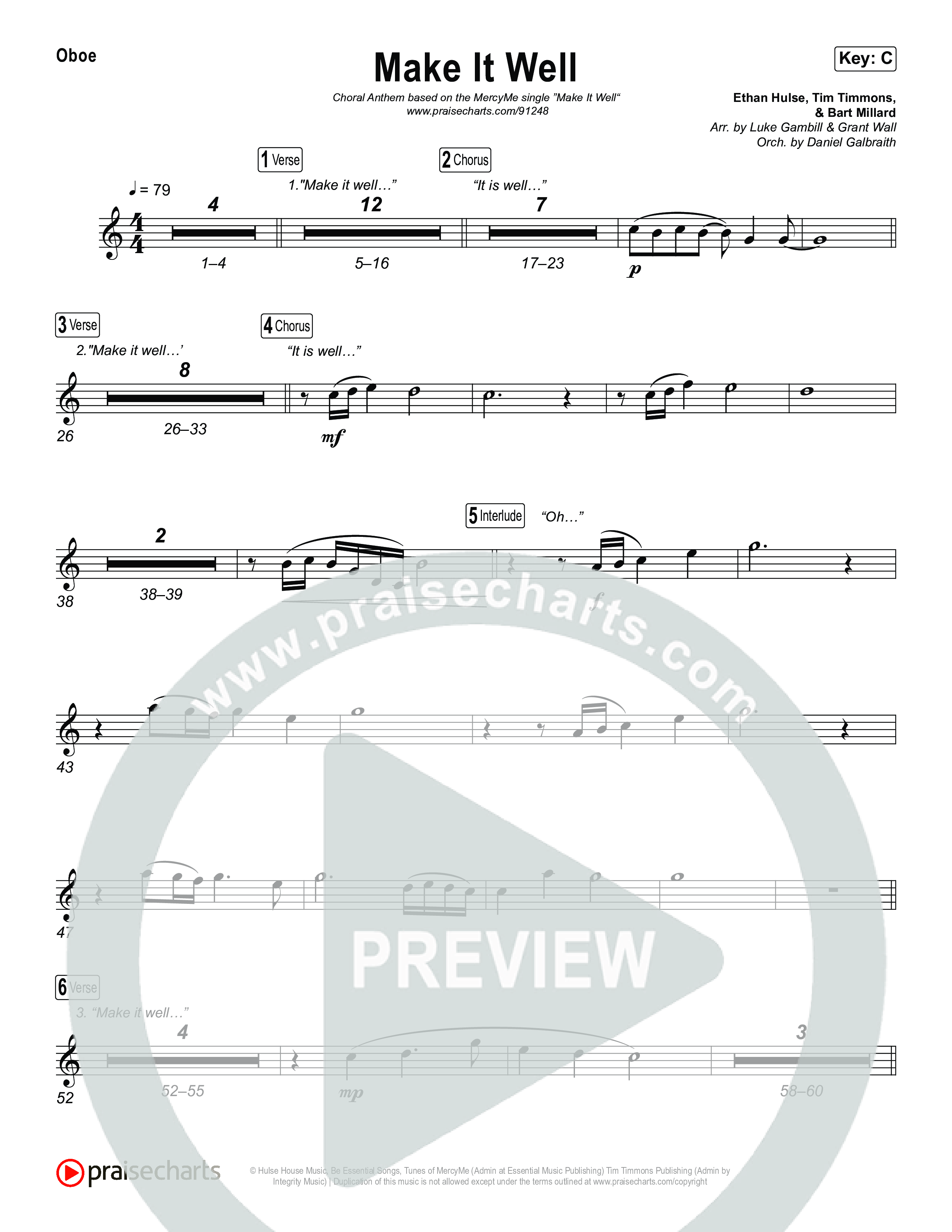 Make It Well (Choral Anthem SATB) Oboe (MercyMe / Arr. Luke Gambill)