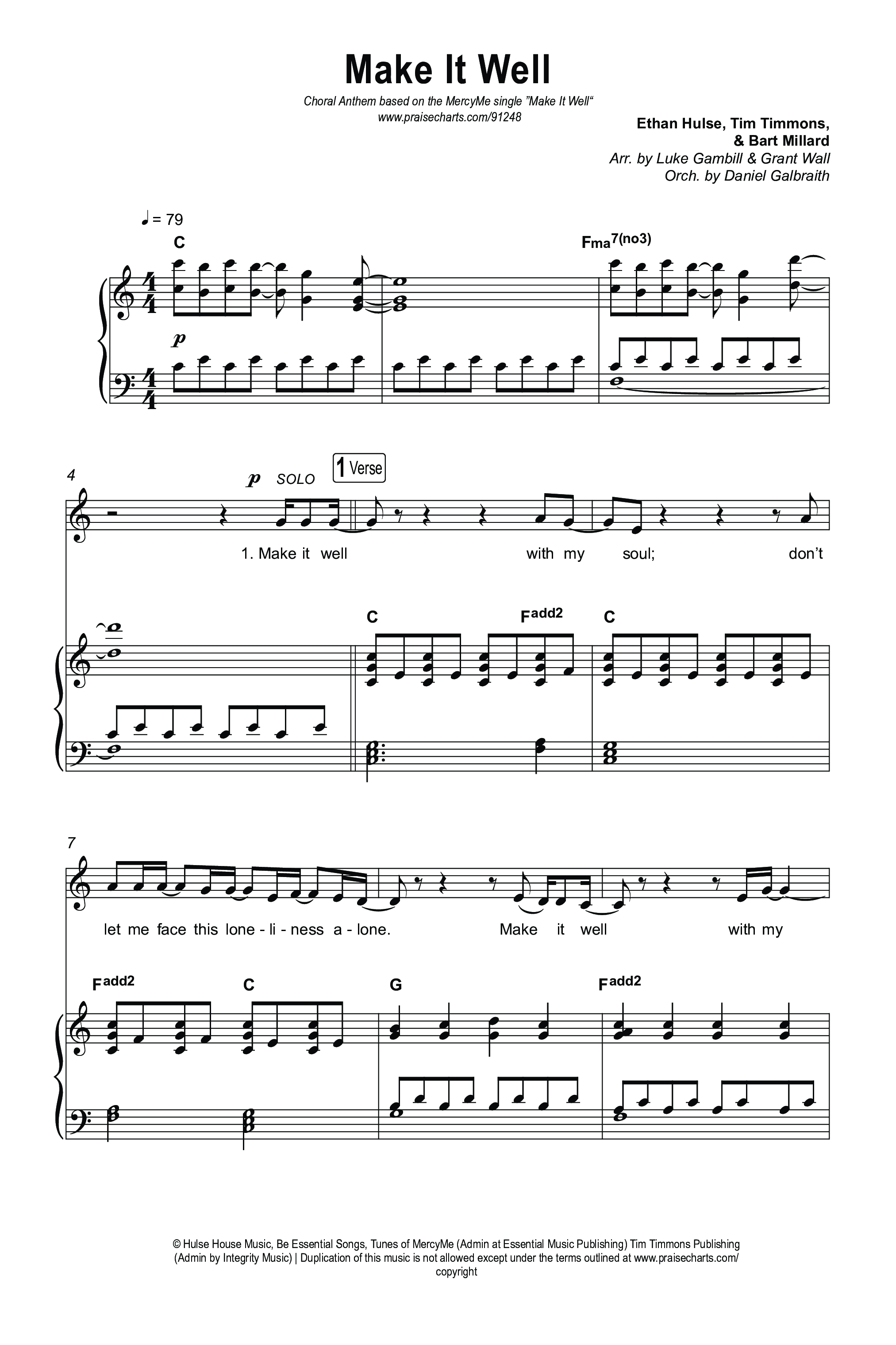 Make It Well (Choral Anthem SATB) Octavo (SATB & Pno) (MercyMe / Arr. Luke Gambill)