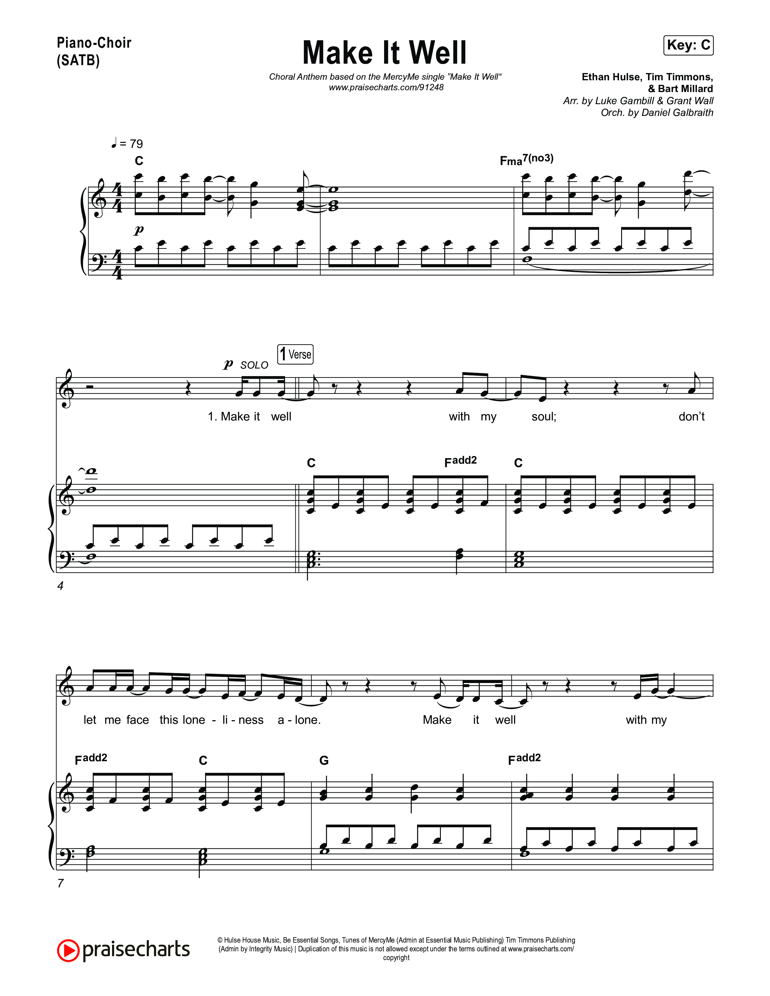 Make It Well (Choral Anthem SATB) Piano/Vocal (SATB) (MercyMe / Arr. Luke Gambill)