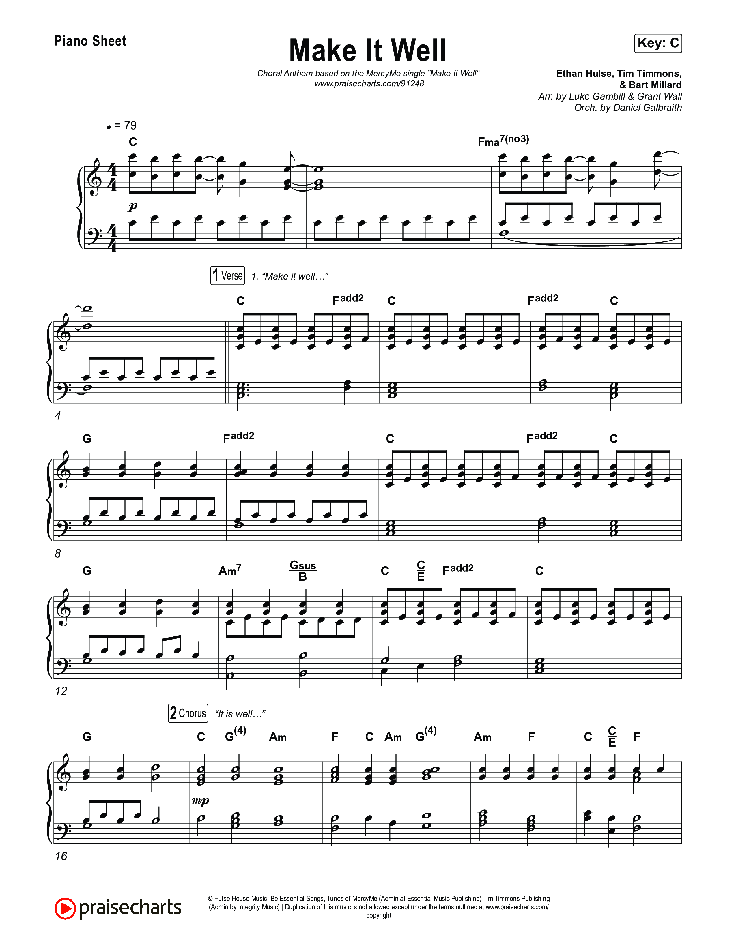 Make It Well (Choral Anthem SATB) Piano Sheet (MercyMe / Arr. Luke Gambill)