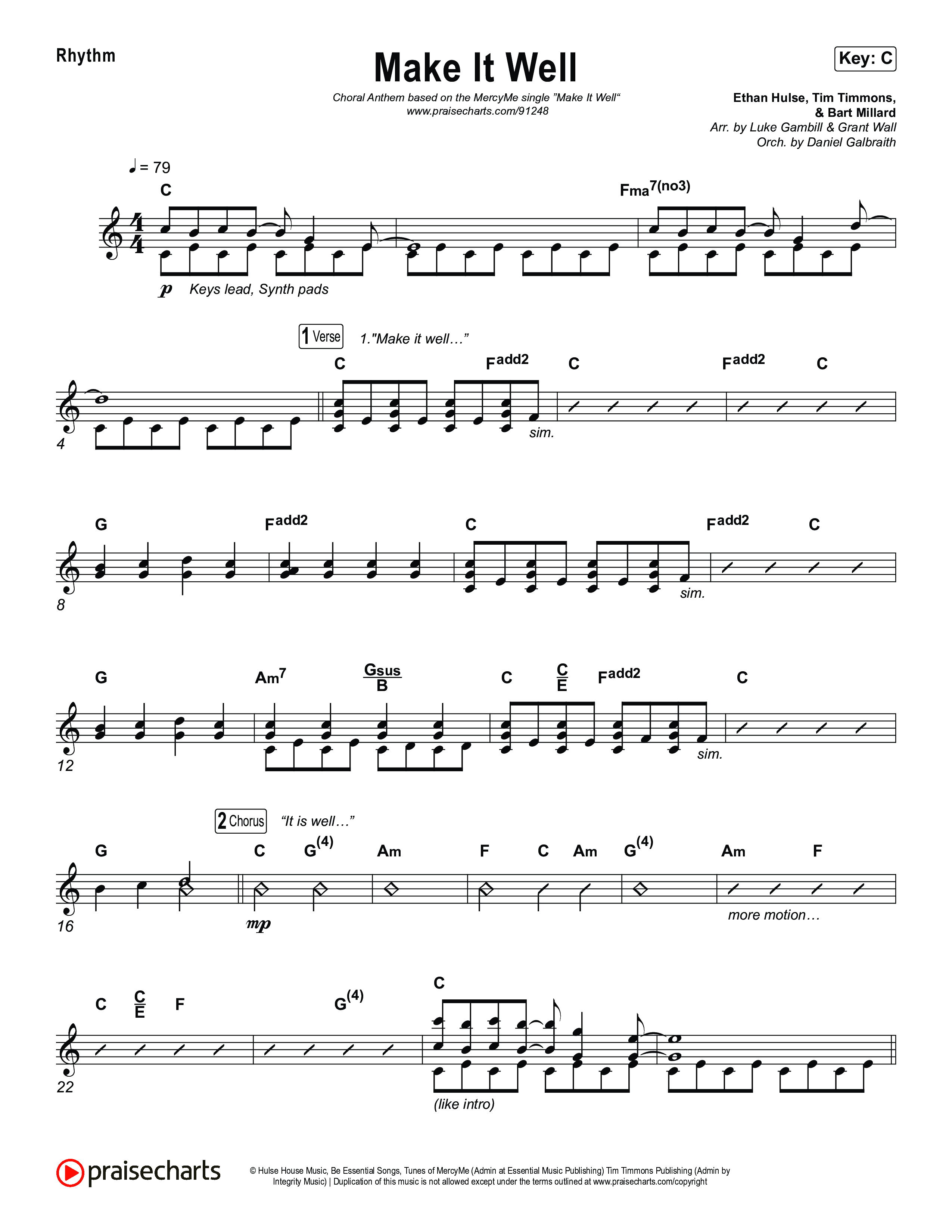 Make It Well (Choral Anthem SATB) Rhythm Chart (MercyMe / Arr. Luke Gambill)