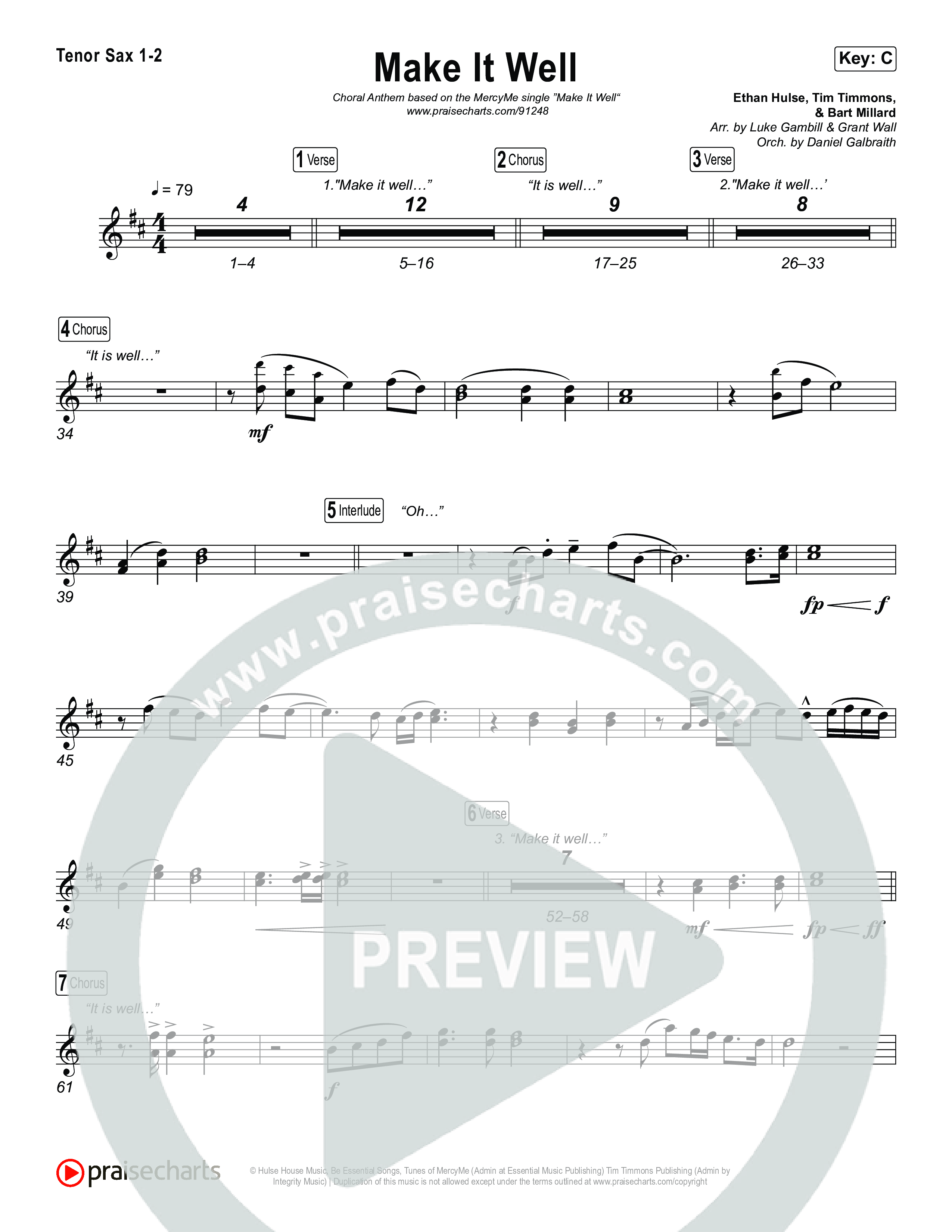 Make It Well (Choral Anthem SATB) Sax Pack (MercyMe / Arr. Luke Gambill)