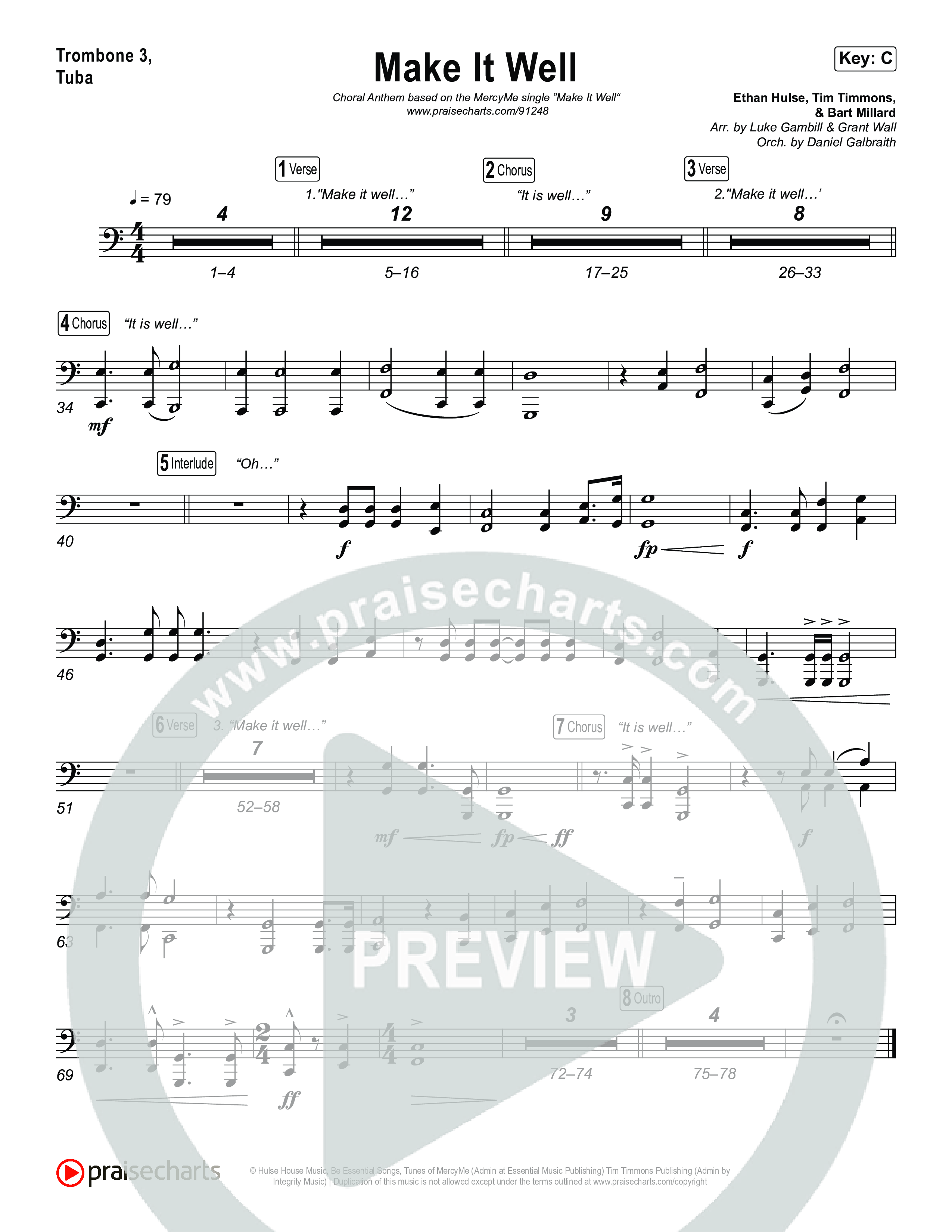 Make It Well (Choral Anthem SATB) Trombone 1,2 (MercyMe / Arr. Luke Gambill)