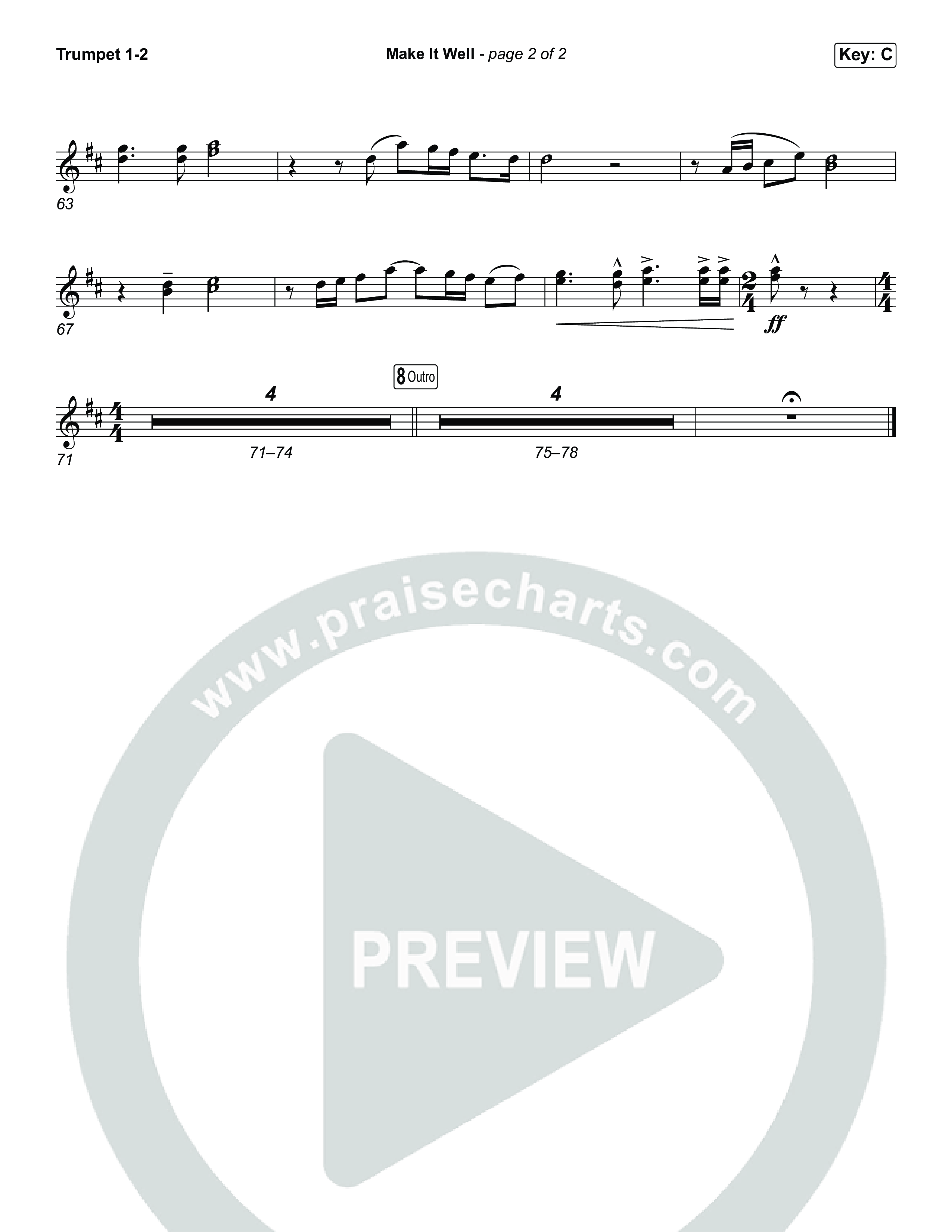 Make It Well (Choral Anthem SATB) Trumpet 1,2 (MercyMe / Arr. Luke Gambill)