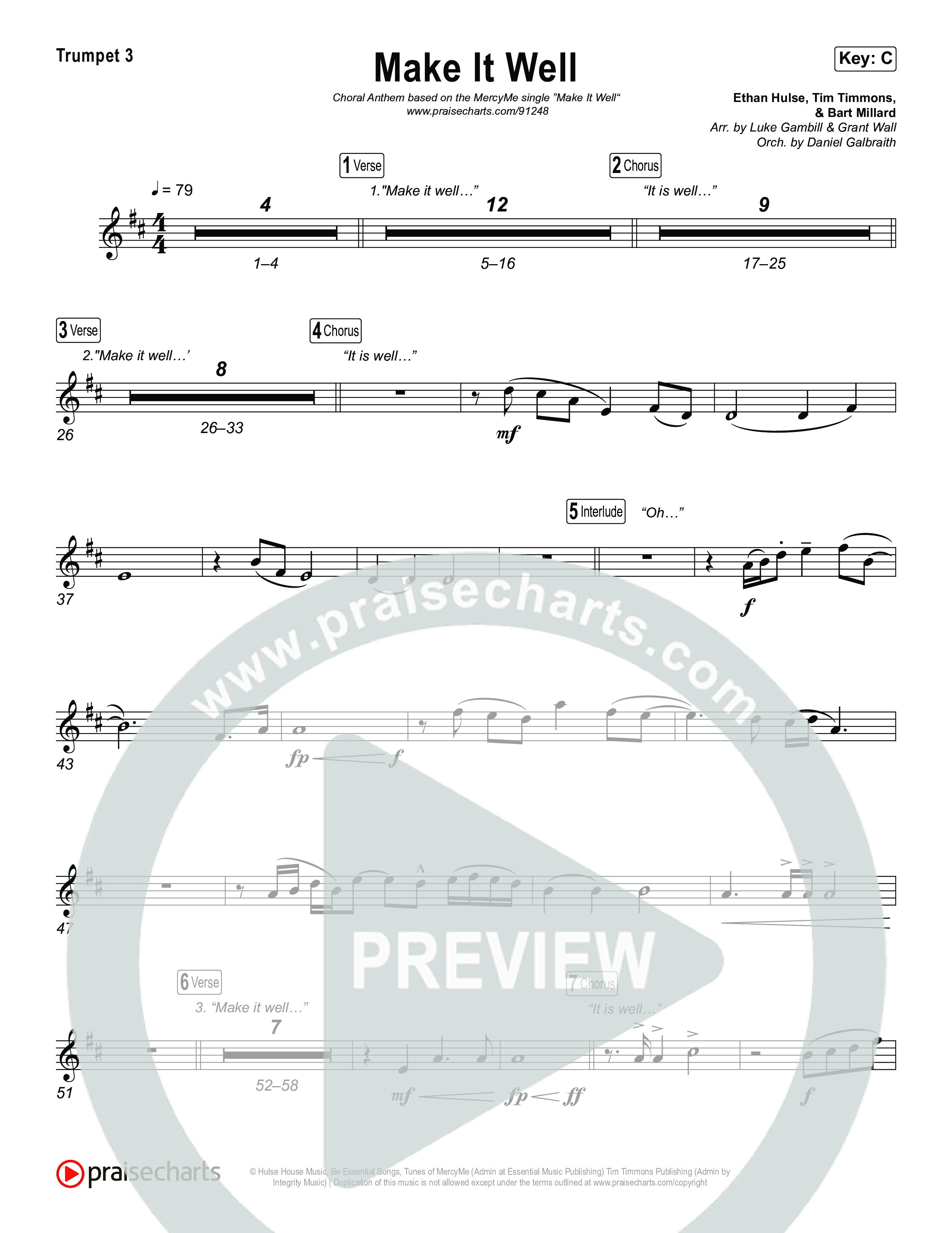 Make It Well (Choral Anthem SATB) Trumpet 1,2 (MercyMe / Arr. Luke Gambill)