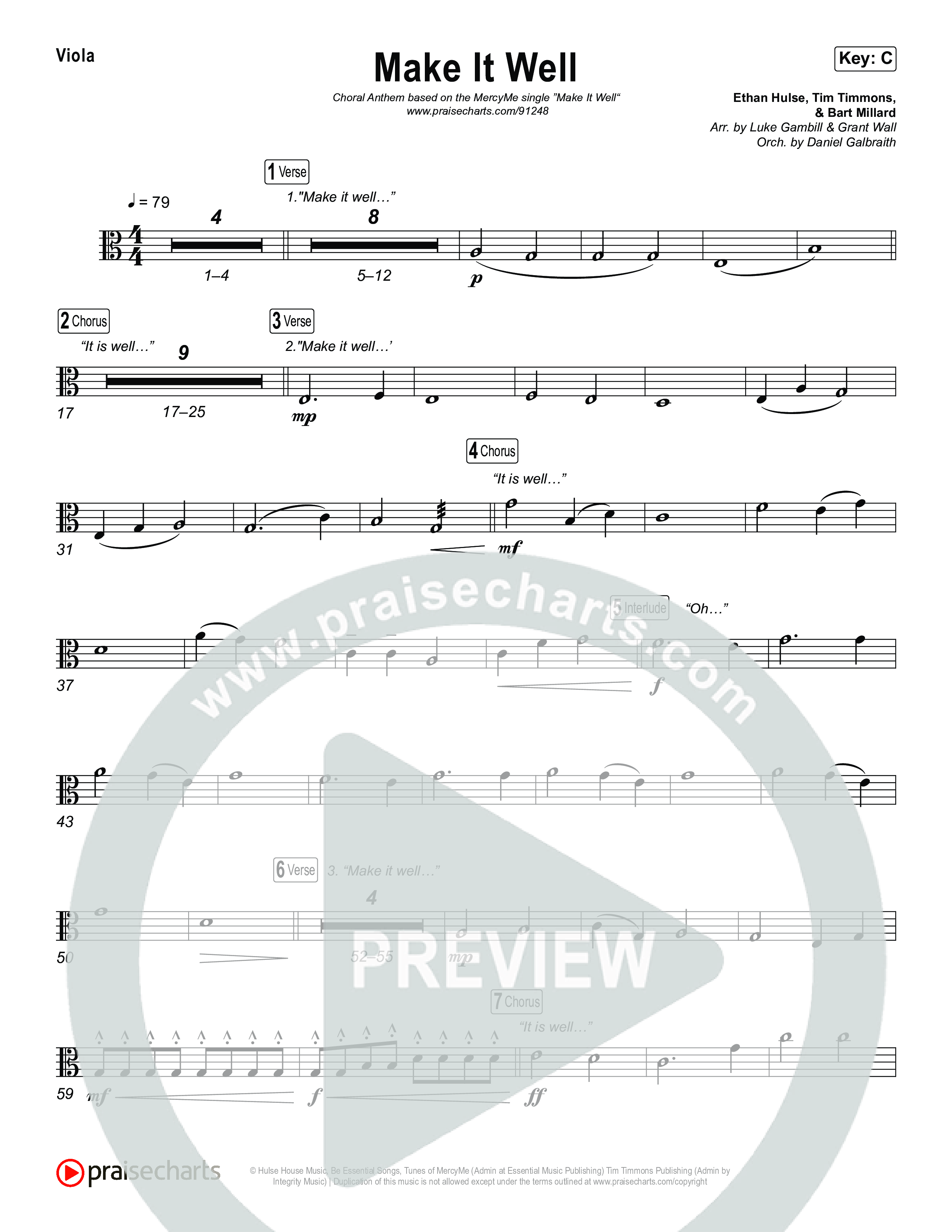 Make It Well (Choral Anthem SATB) String Pack (MercyMe / Arr. Luke Gambill)