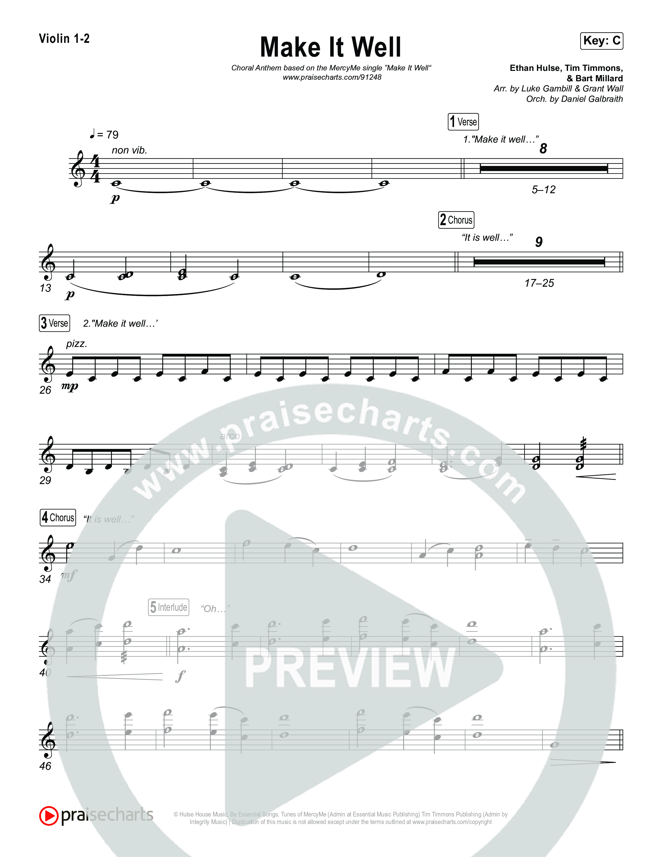 Make It Well (Choral Anthem SATB) String Pack (MercyMe / Arr. Luke Gambill)