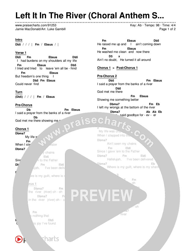 Left It In The River (Choral Anthem SATB) Chords & Lyrics (Jamie MacDonald / Arr. Luke Gambill)
