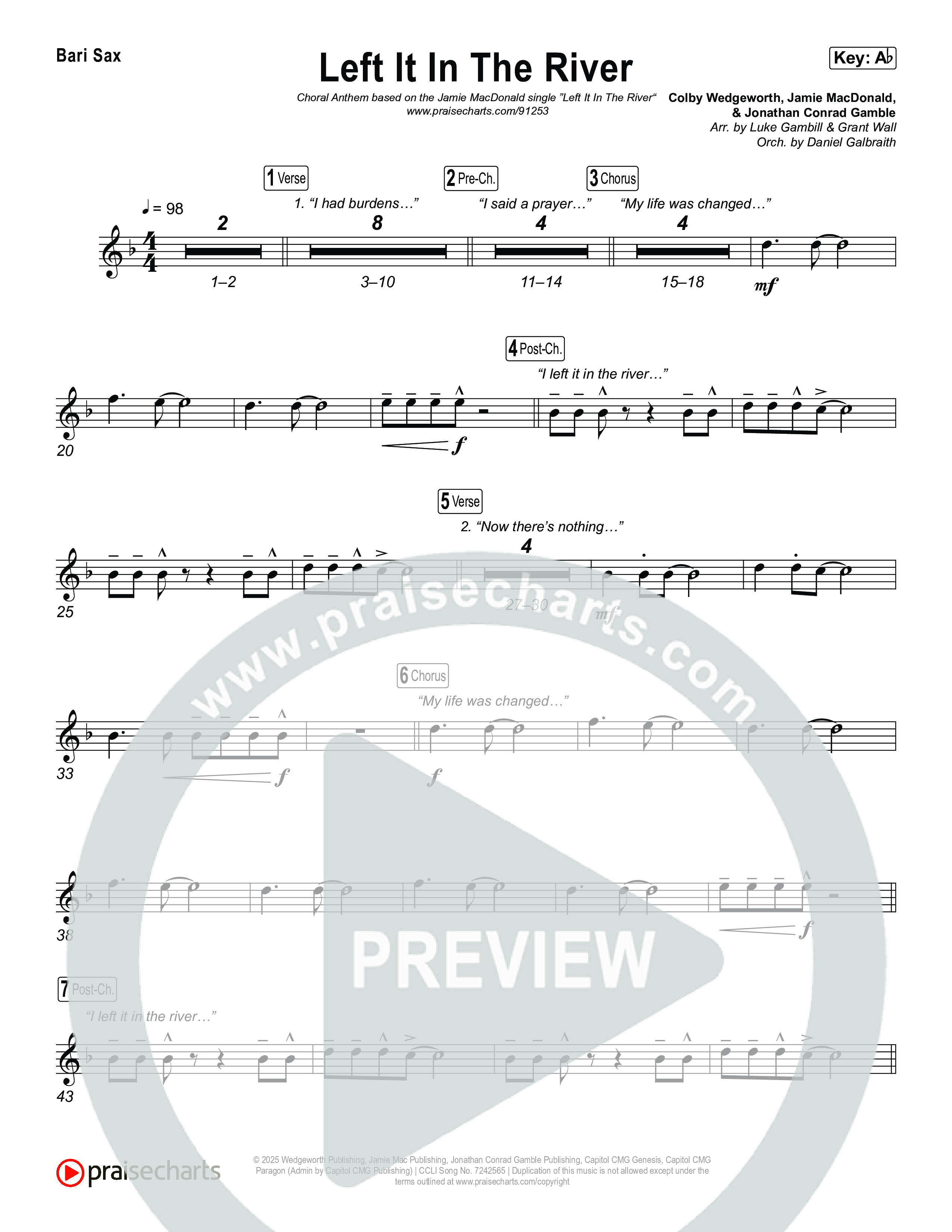 Left It In The River (Choral Anthem SATB) Bari Sax (Jamie MacDonald / Arr. Luke Gambill)