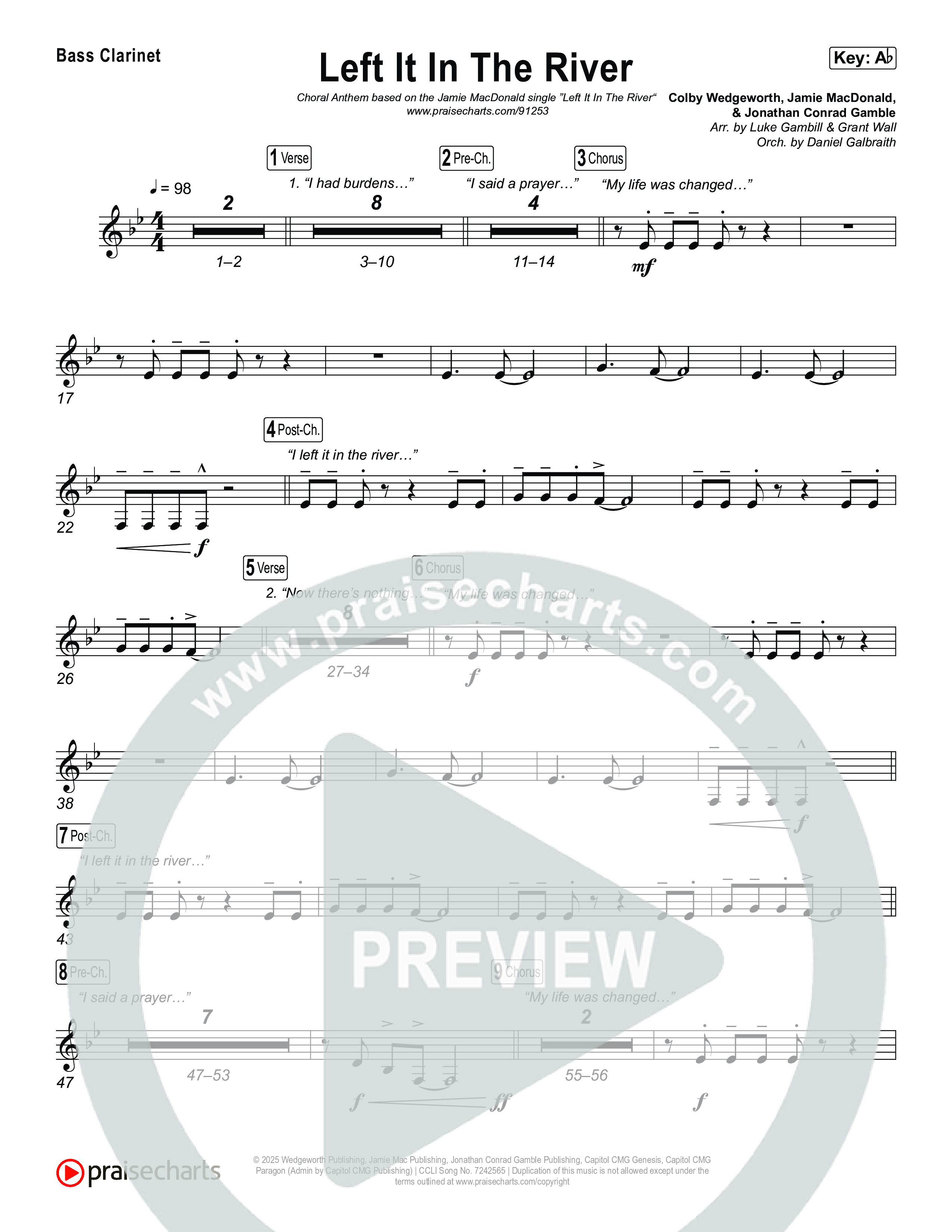 Left It In The River (Choral Anthem SATB) Bass Clarinet (Jamie MacDonald / Arr. Luke Gambill)