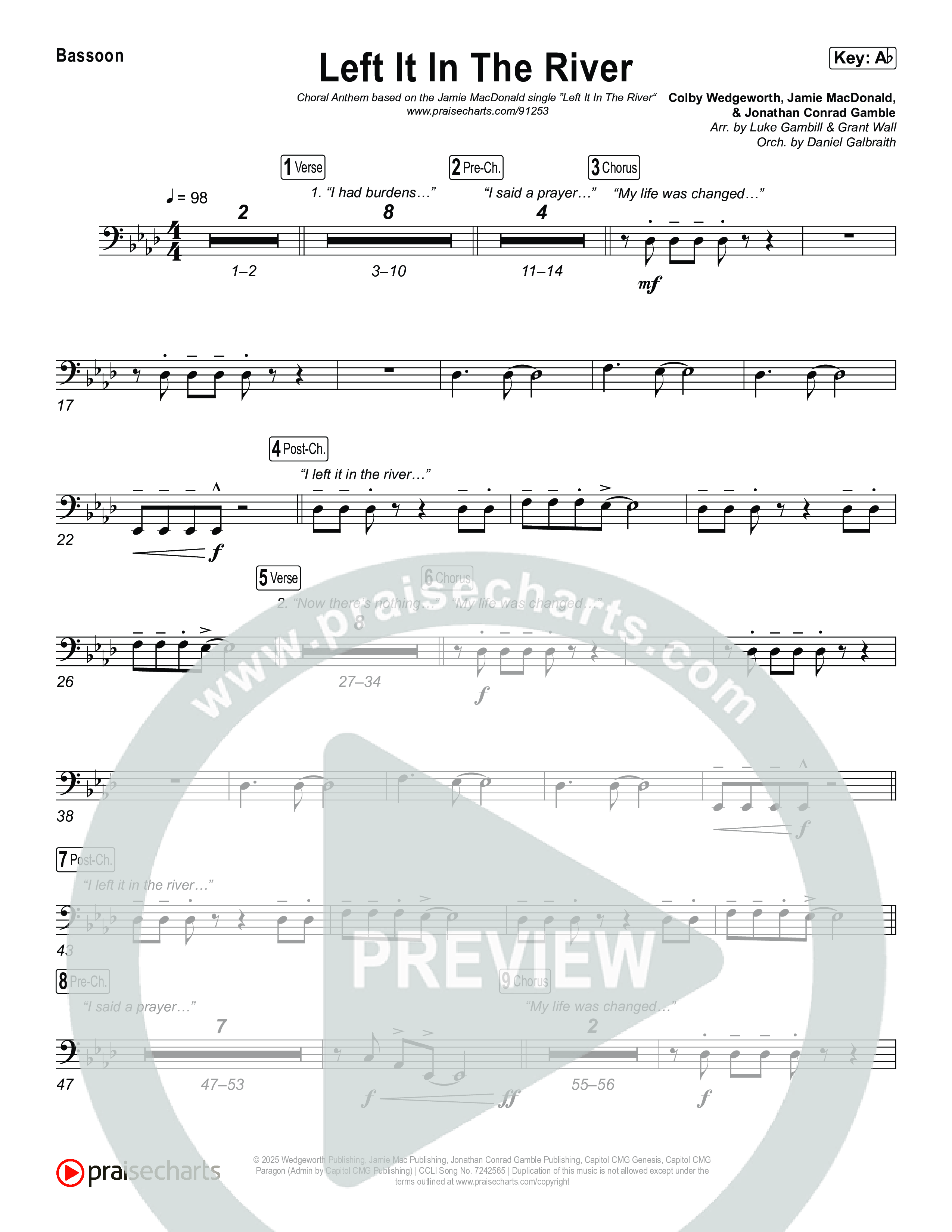 Left It In The River (Choral Anthem SATB) Bassoon (Jamie MacDonald / Arr. Luke Gambill)
