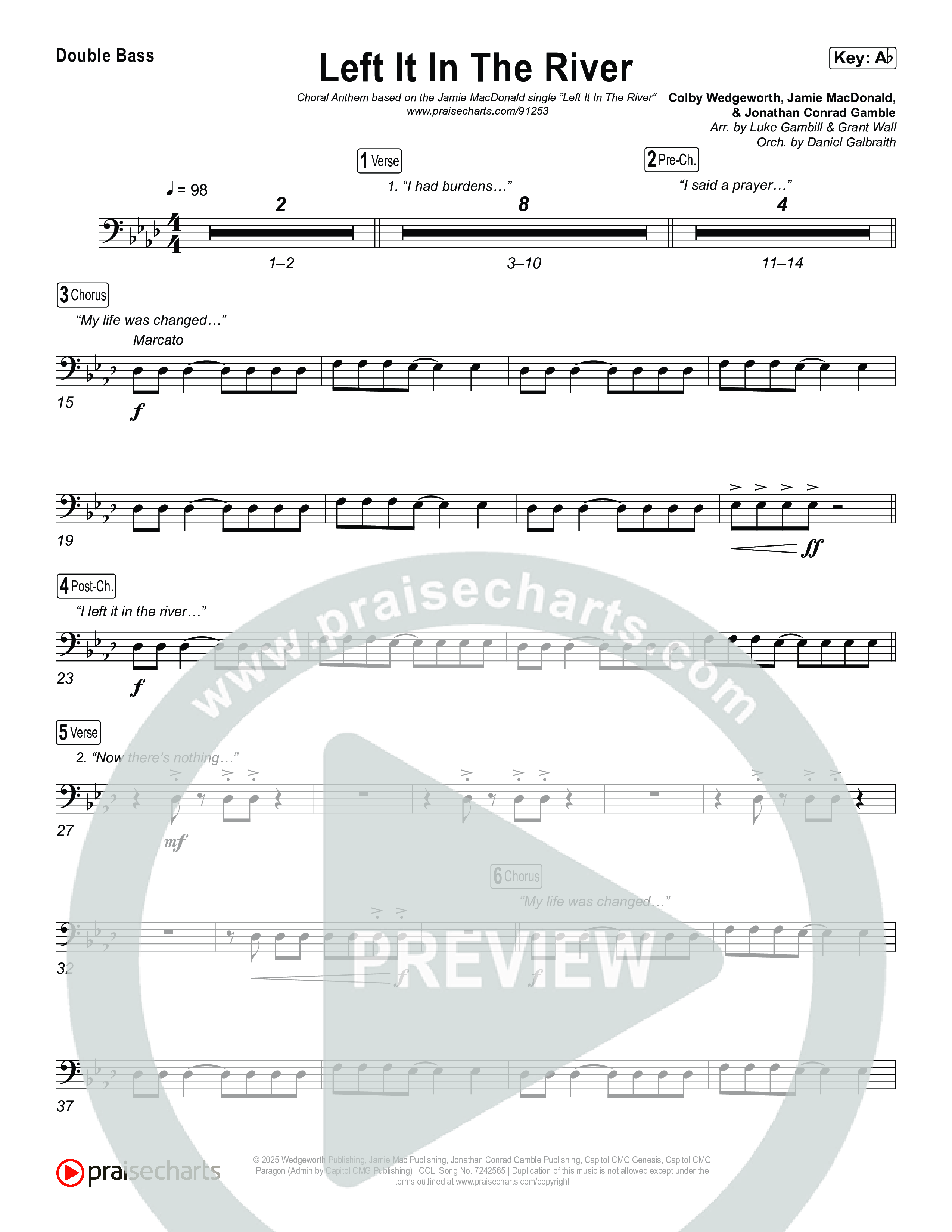 Left It In The River (Choral Anthem SATB) String Bass (Jamie MacDonald / Arr. Luke Gambill)