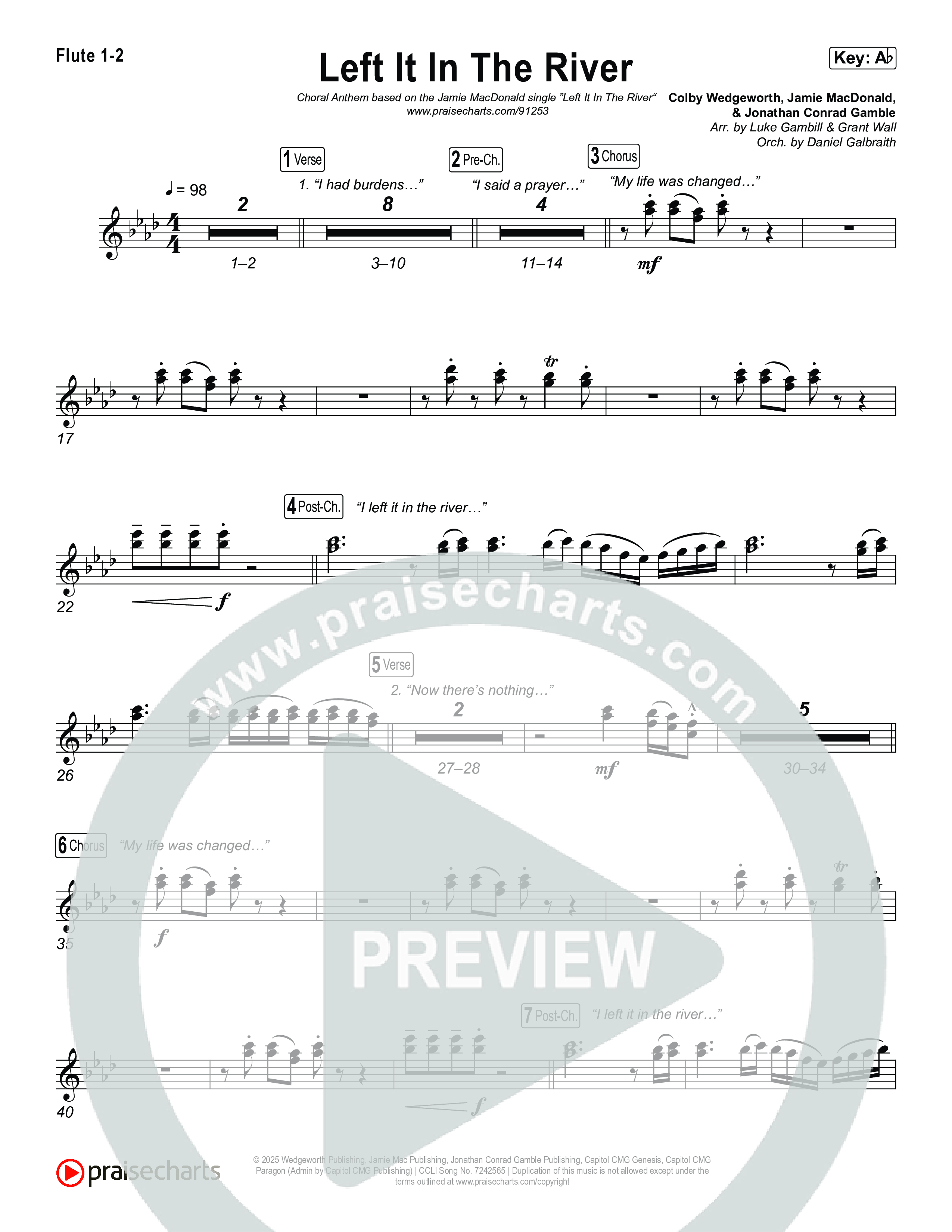 Left It In The River (Choral Anthem SATB) Flute 1,2 (Jamie MacDonald / Arr. Luke Gambill)