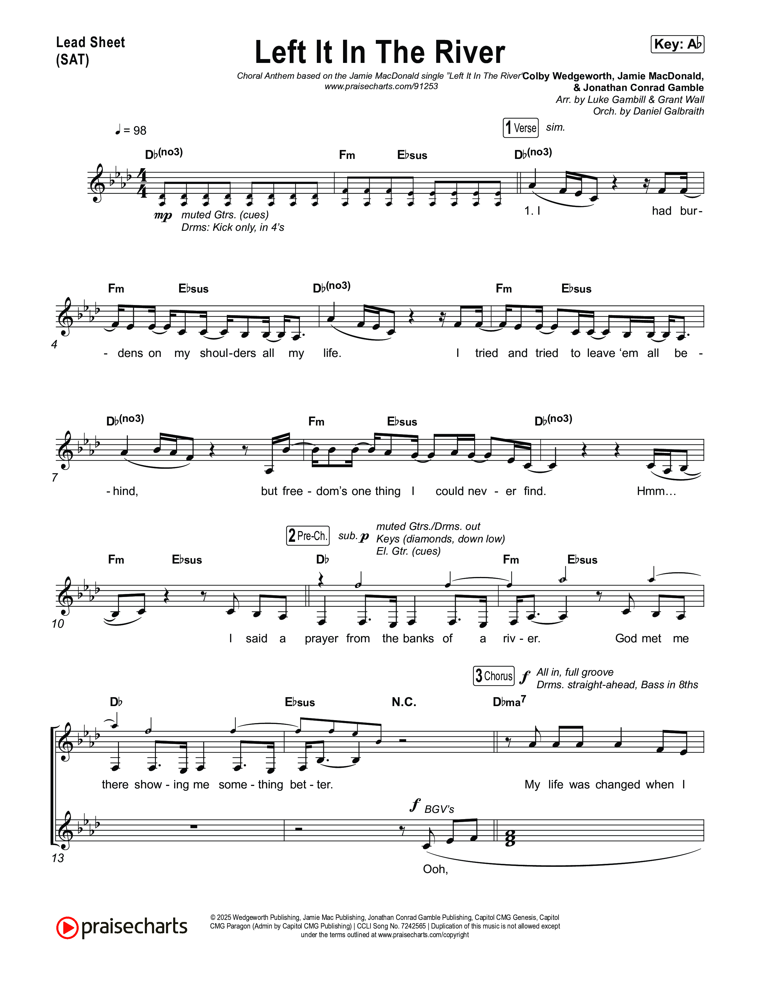Left It In The River (Choral Anthem SATB) Lead Sheet (SAT) (Jamie MacDonald / Arr. Luke Gambill)