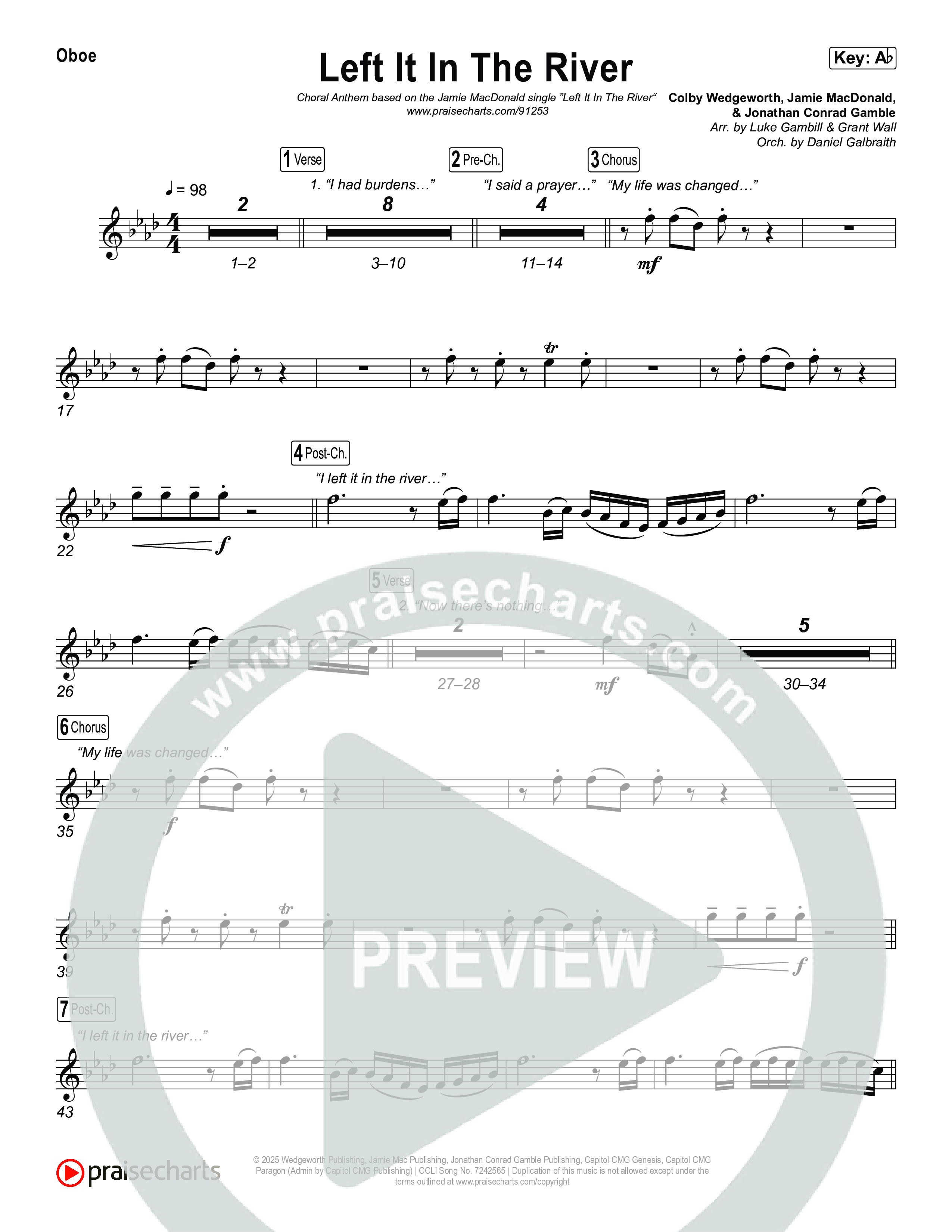 Left It In The River (Choral Anthem SATB) Oboe (Jamie MacDonald / Arr. Luke Gambill)