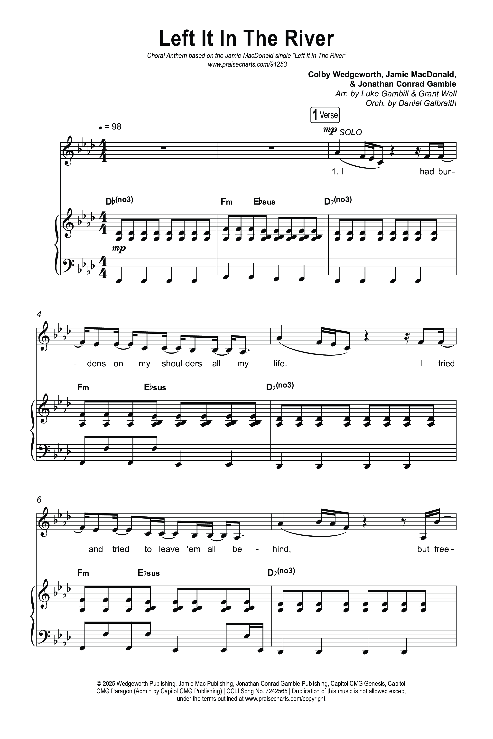 Left It In The River (Choral Anthem SATB) Octavo (SATB & Pno) (Jamie MacDonald / Arr. Luke Gambill)