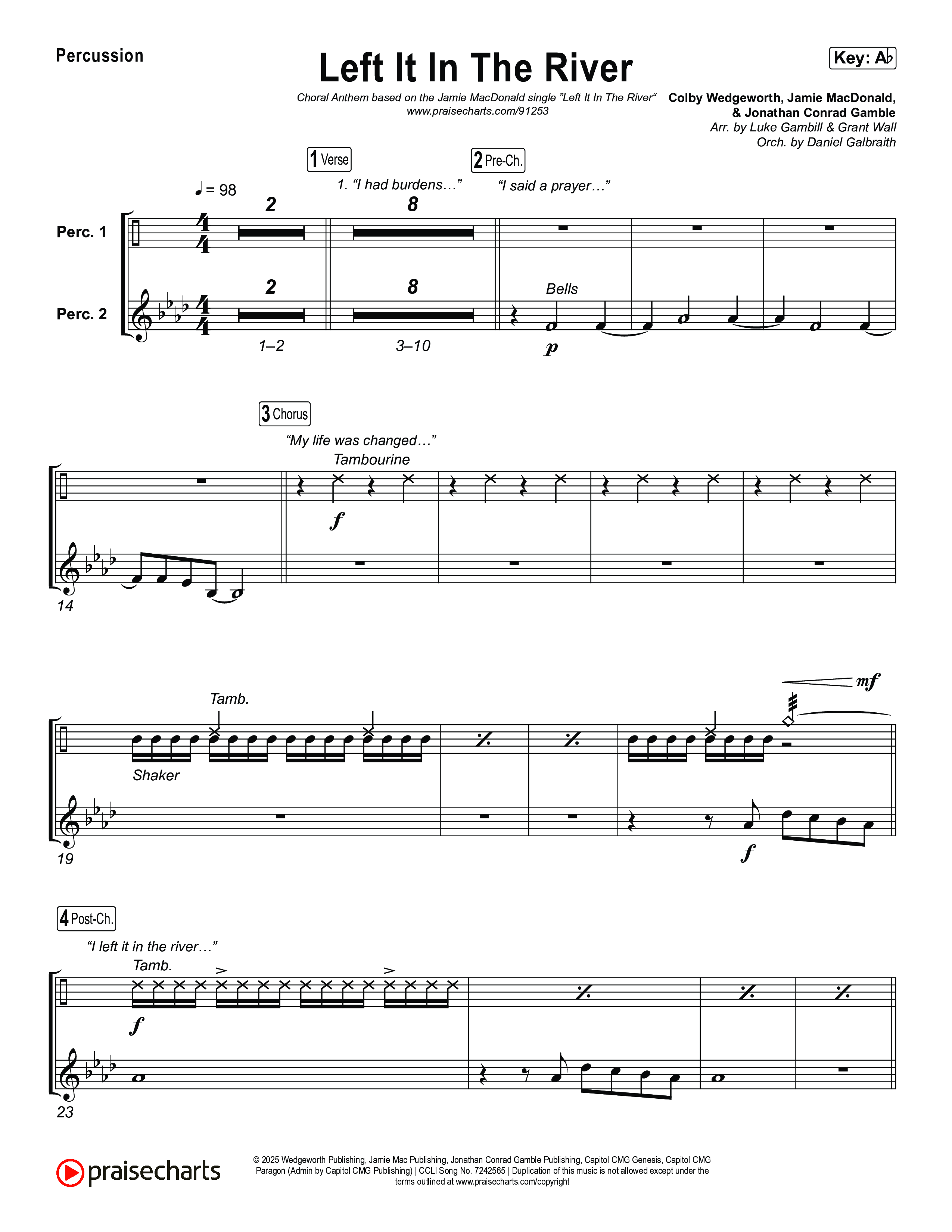 Left It In The River (Choral Anthem SATB) Percussion (Jamie MacDonald / Arr. Luke Gambill)