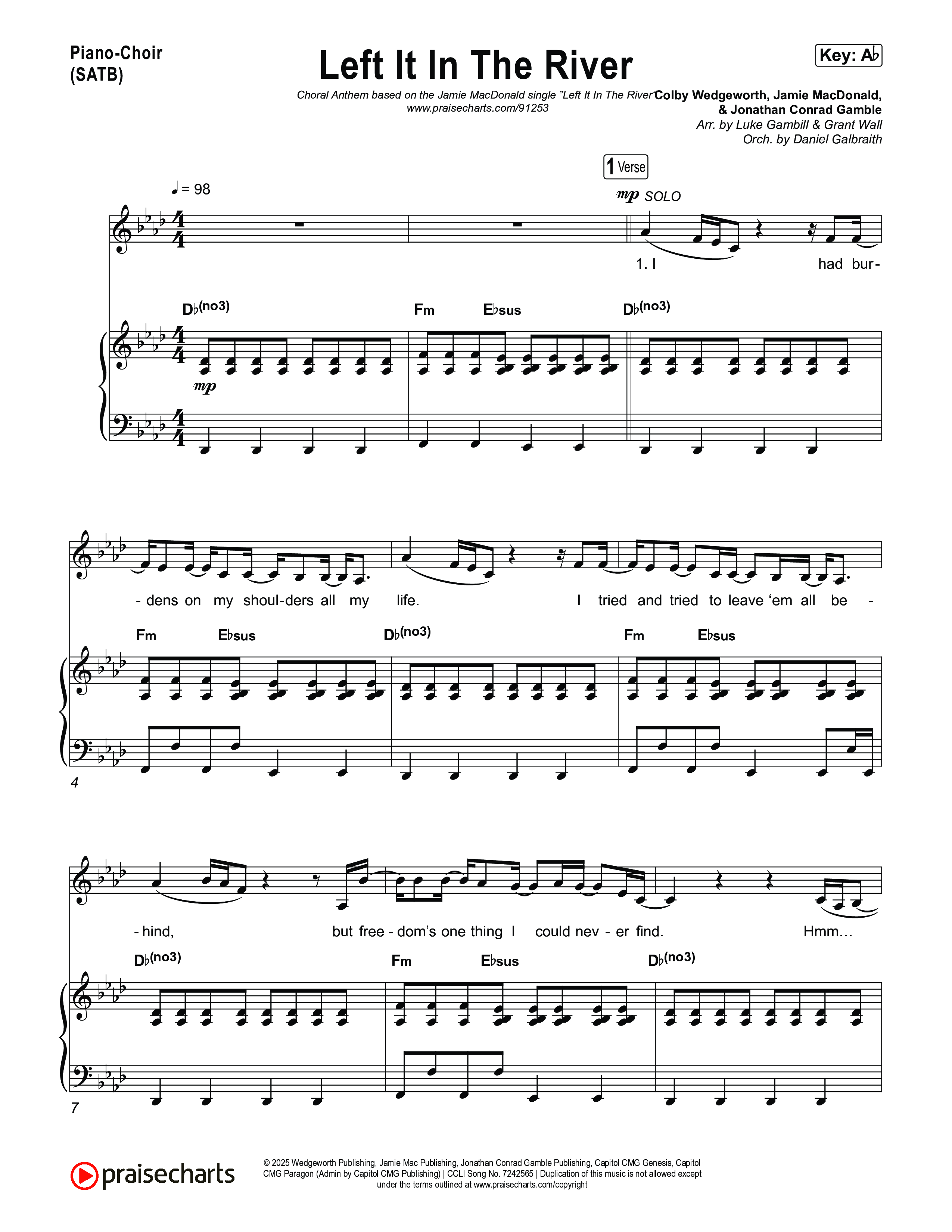 Left It In The River (Choral Anthem SATB) Piano/Vocal (SATB) (Jamie MacDonald / Arr. Luke Gambill)