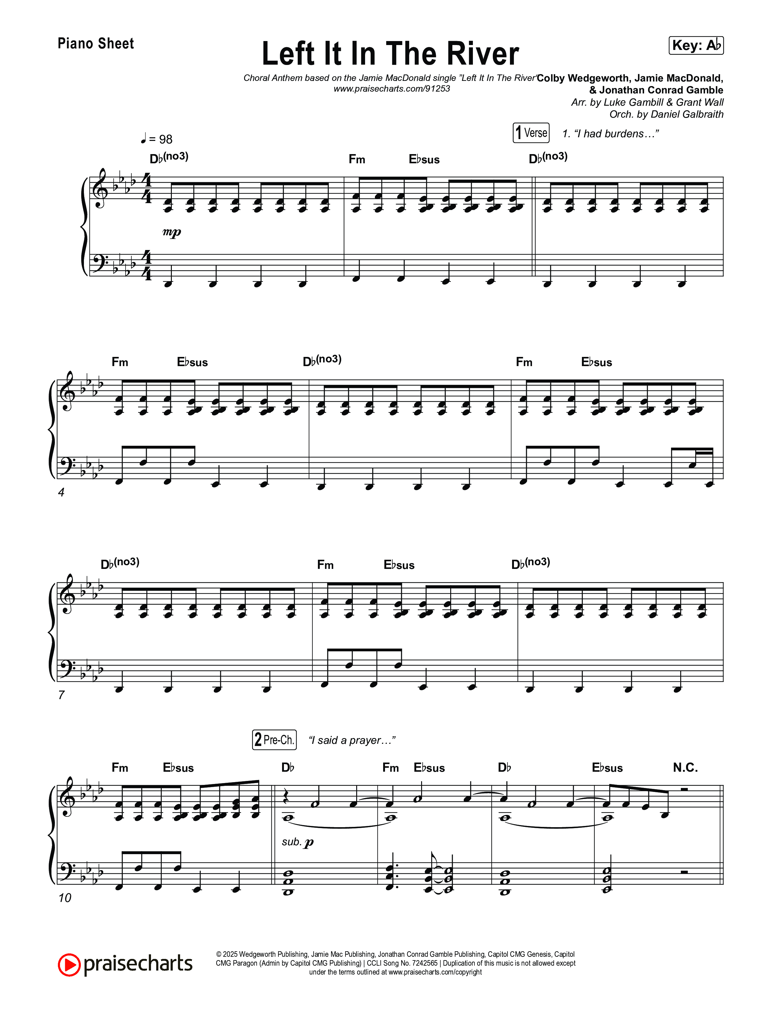 Left It In The River (Choral Anthem SATB) Piano Sheet (Jamie MacDonald / Arr. Luke Gambill)