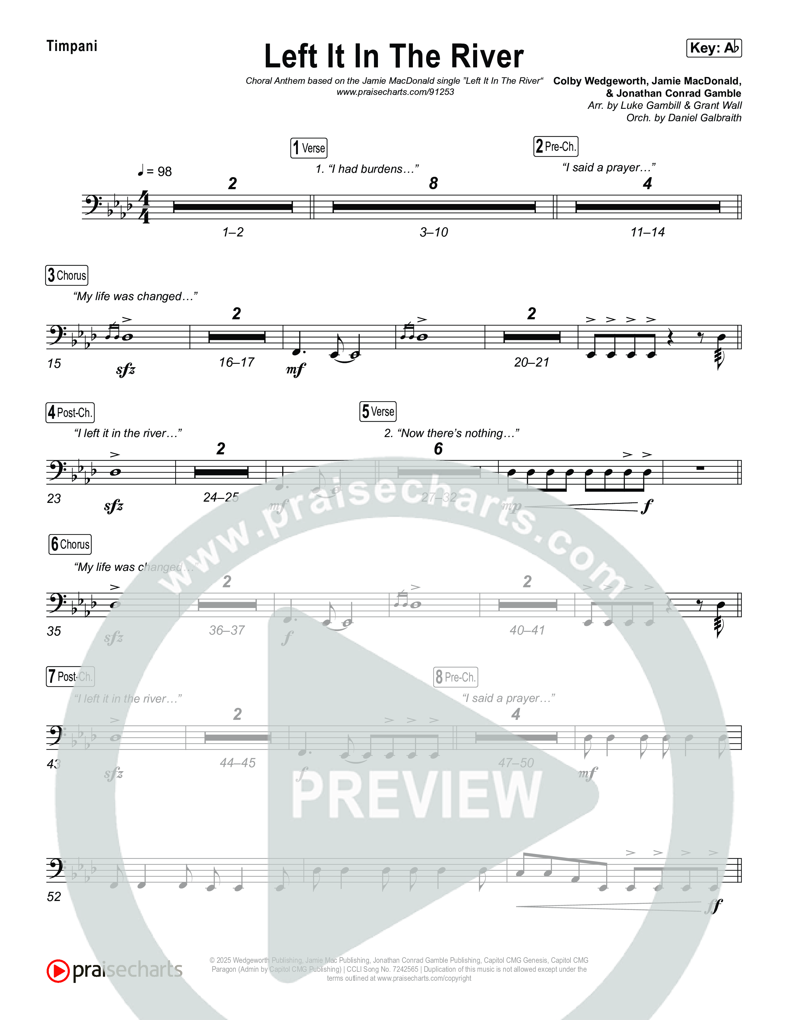 Left It In The River (Choral Anthem SATB) Timpani (Jamie MacDonald / Arr. Luke Gambill)