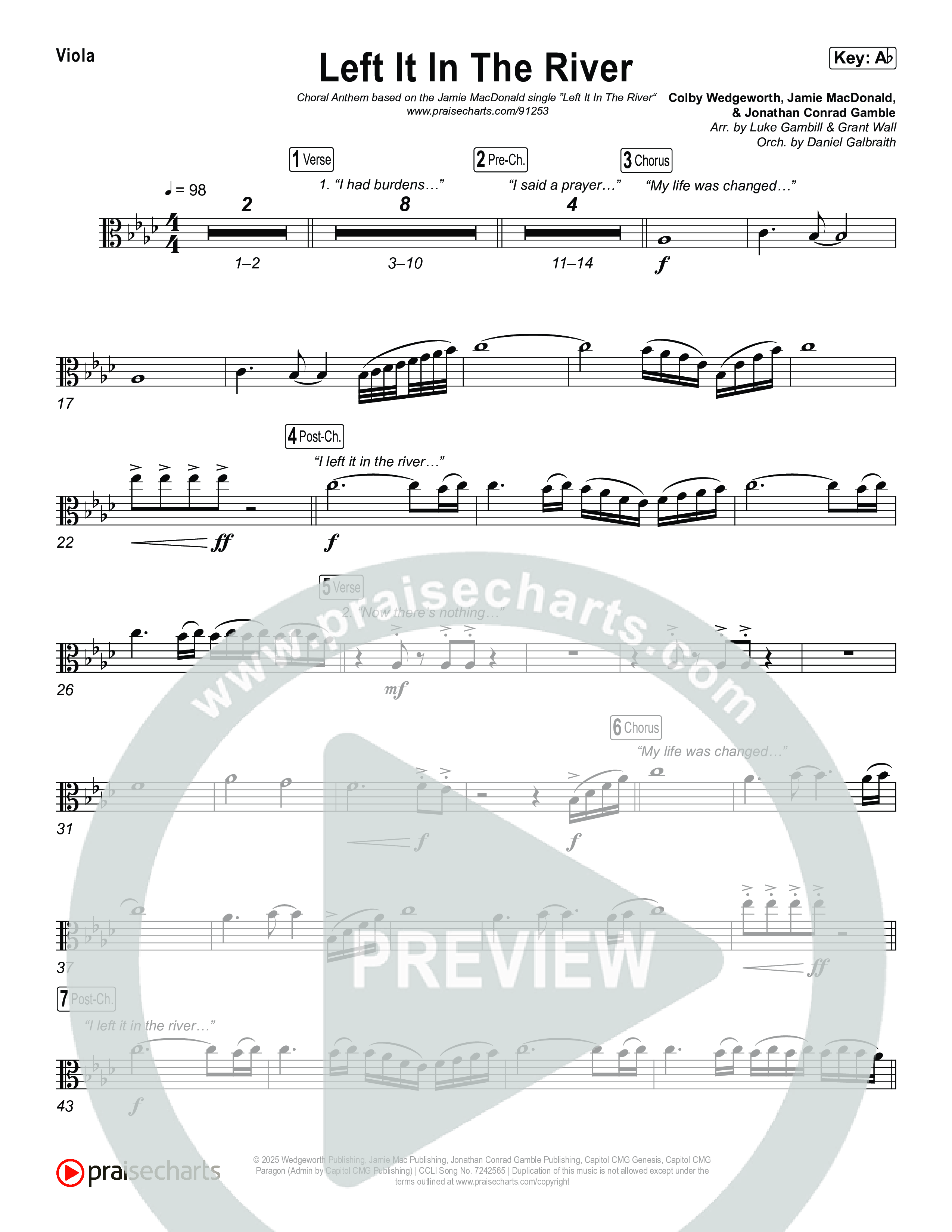 Left It In The River (Choral Anthem SATB) String Pack (Jamie MacDonald / Arr. Luke Gambill)